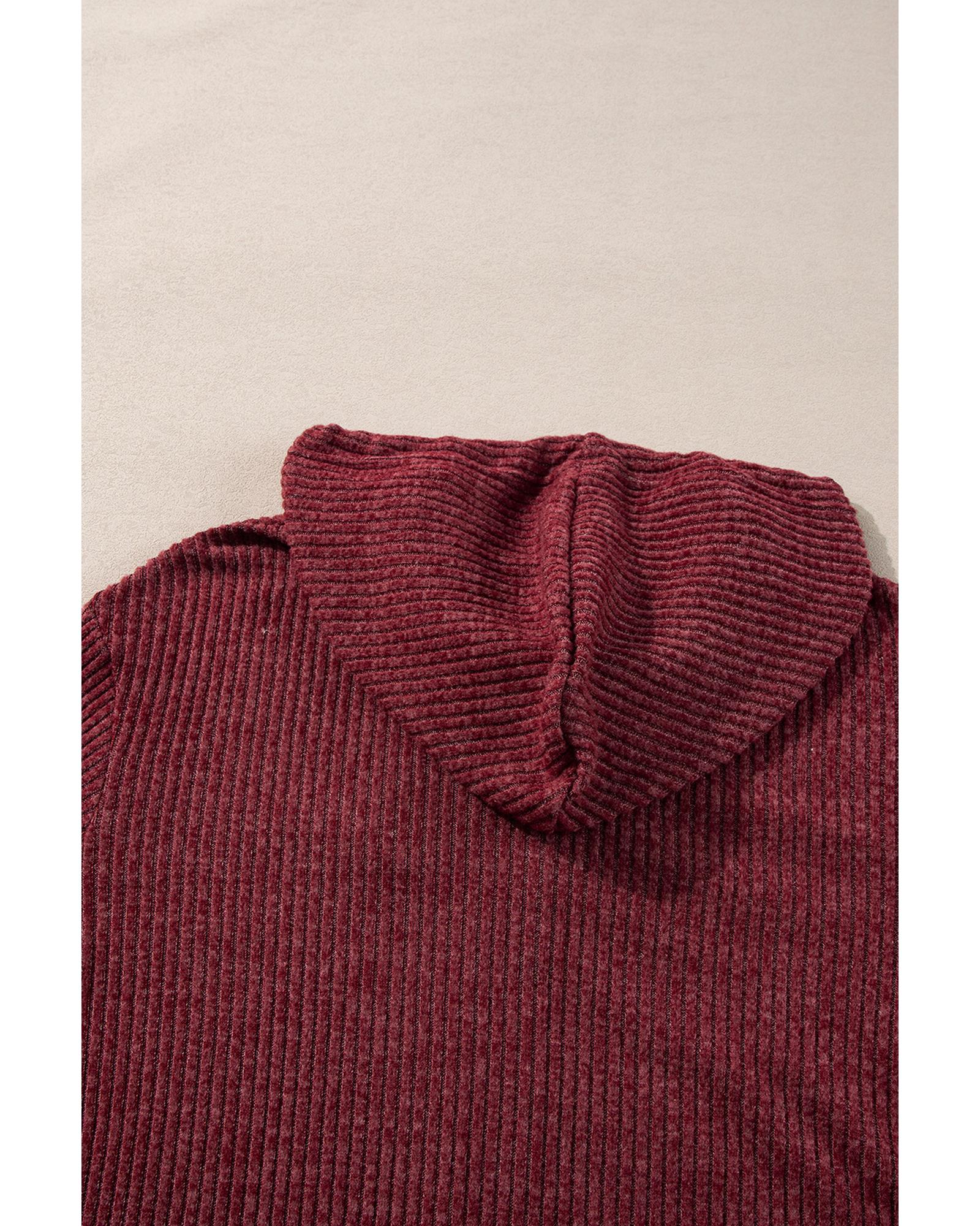 Red Dahlia Ribbed Zip Up Front Drawstring Hoodie - XL 7