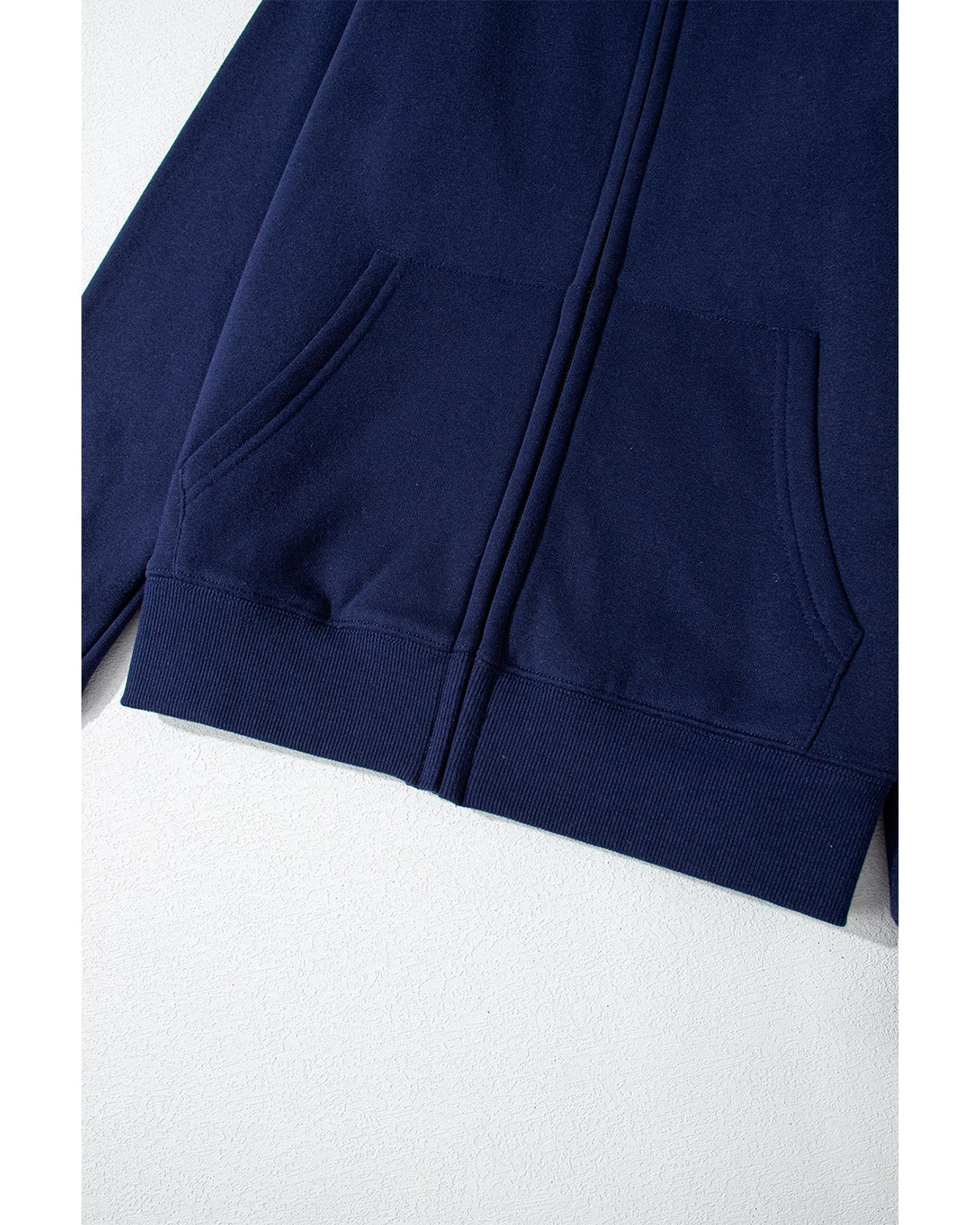 Navy Blue Solid Color Fleece Lined Zip up Hoodie - 2XL 4
