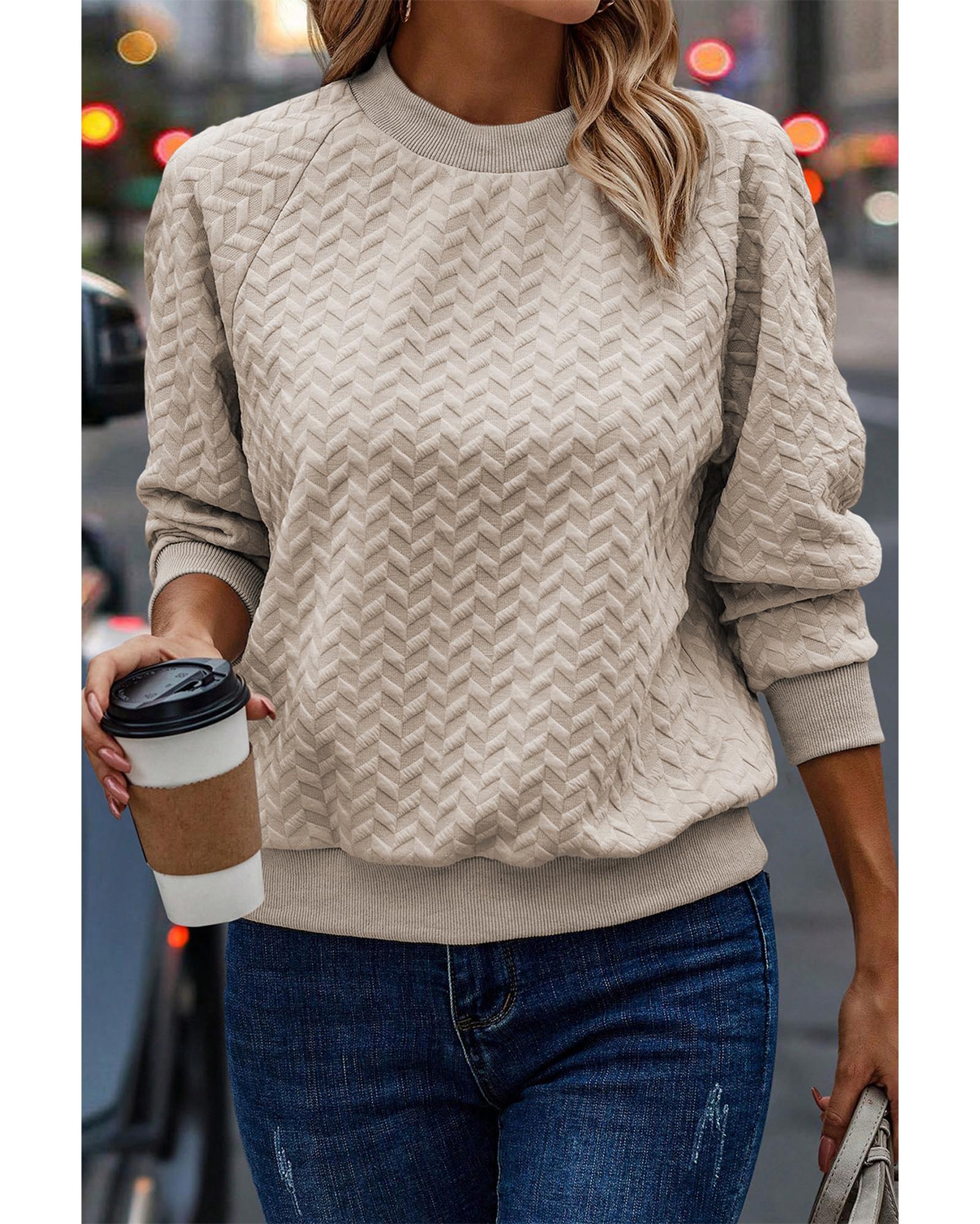 Beige Solid Textured Raglan Sleeve Pullover Sweatshirt - XL 3