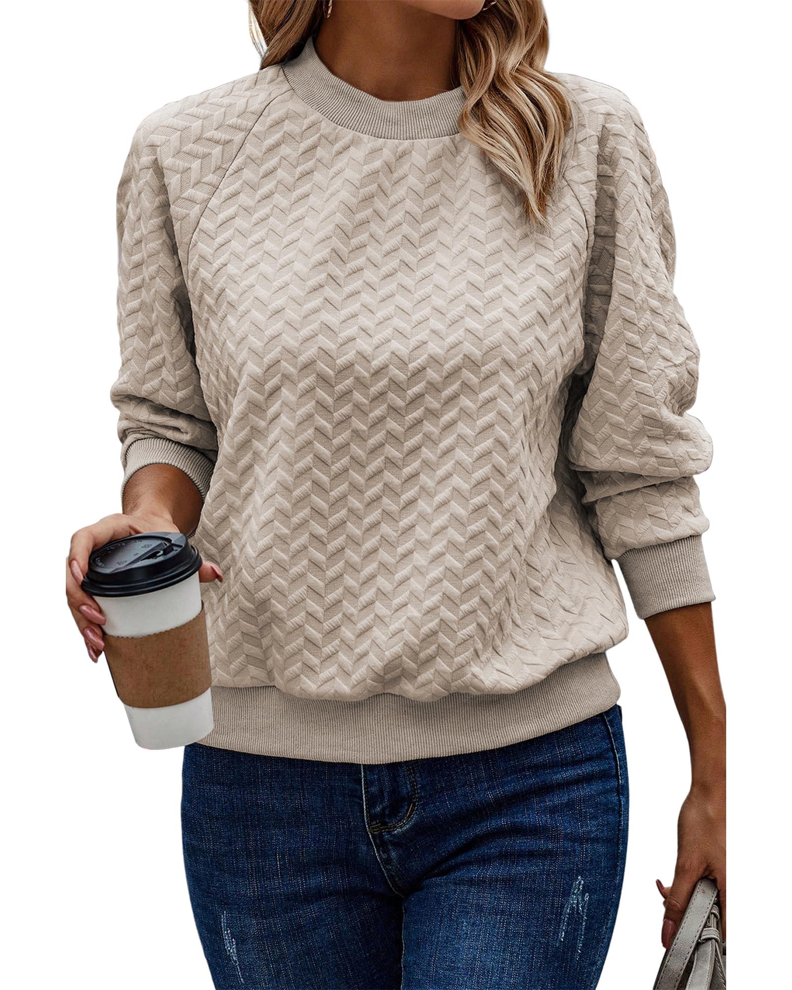 Beige Solid Textured Raglan Sleeve Pullover Sweatshirt - XL 5