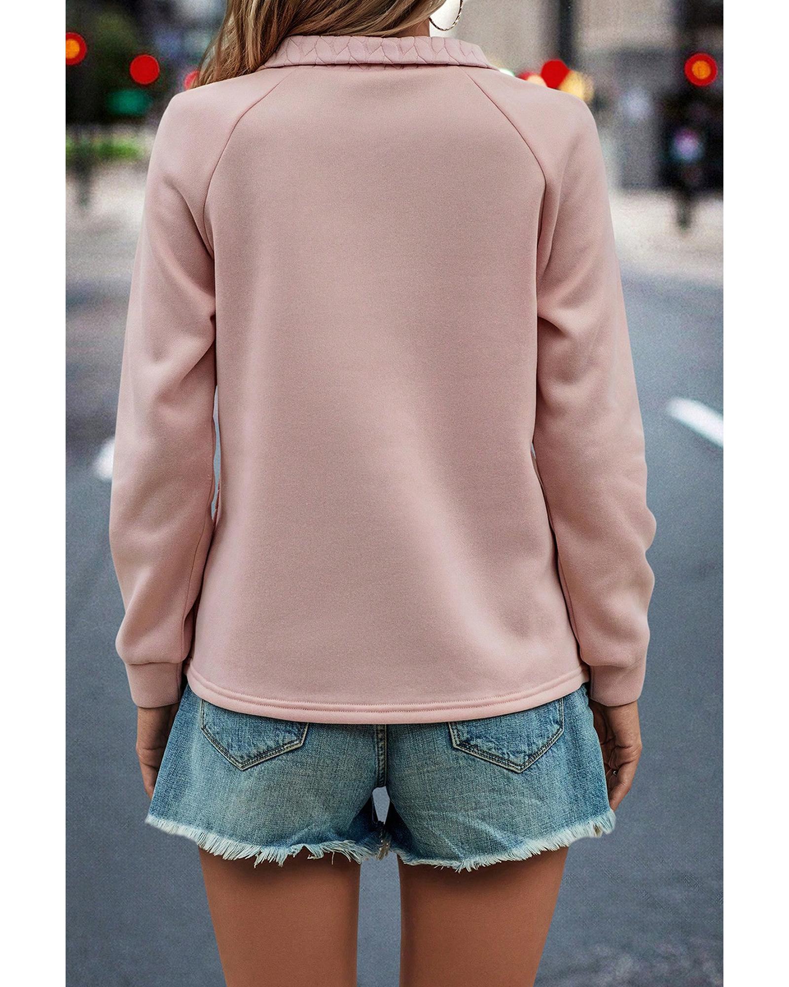 Pale Chestnut Textured Quarter Zip Raglan Sleeve Sweatshirt - S 4