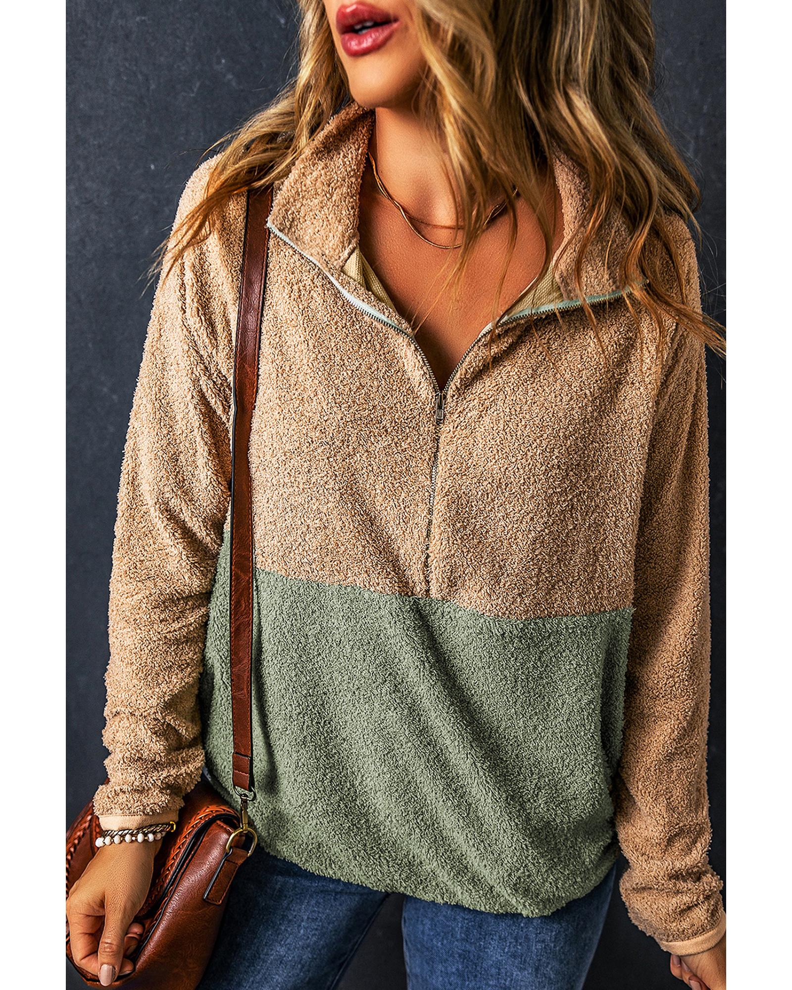 Smoke Gray Two Tones Color Block Half Zip Fleece Sweatshirt - L 3