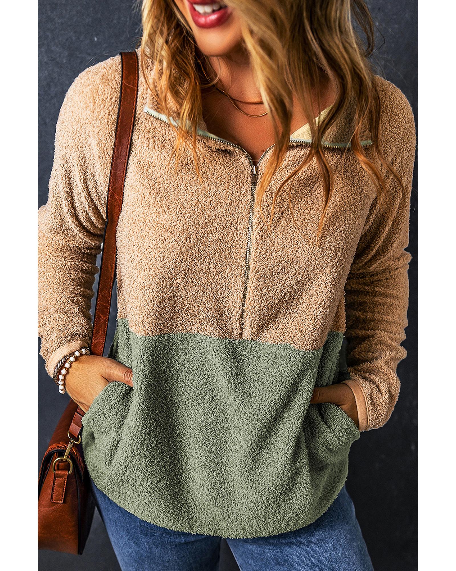 Smoke Gray Two Tones Color Block Half Zip Fleece Sweatshirt - L 5