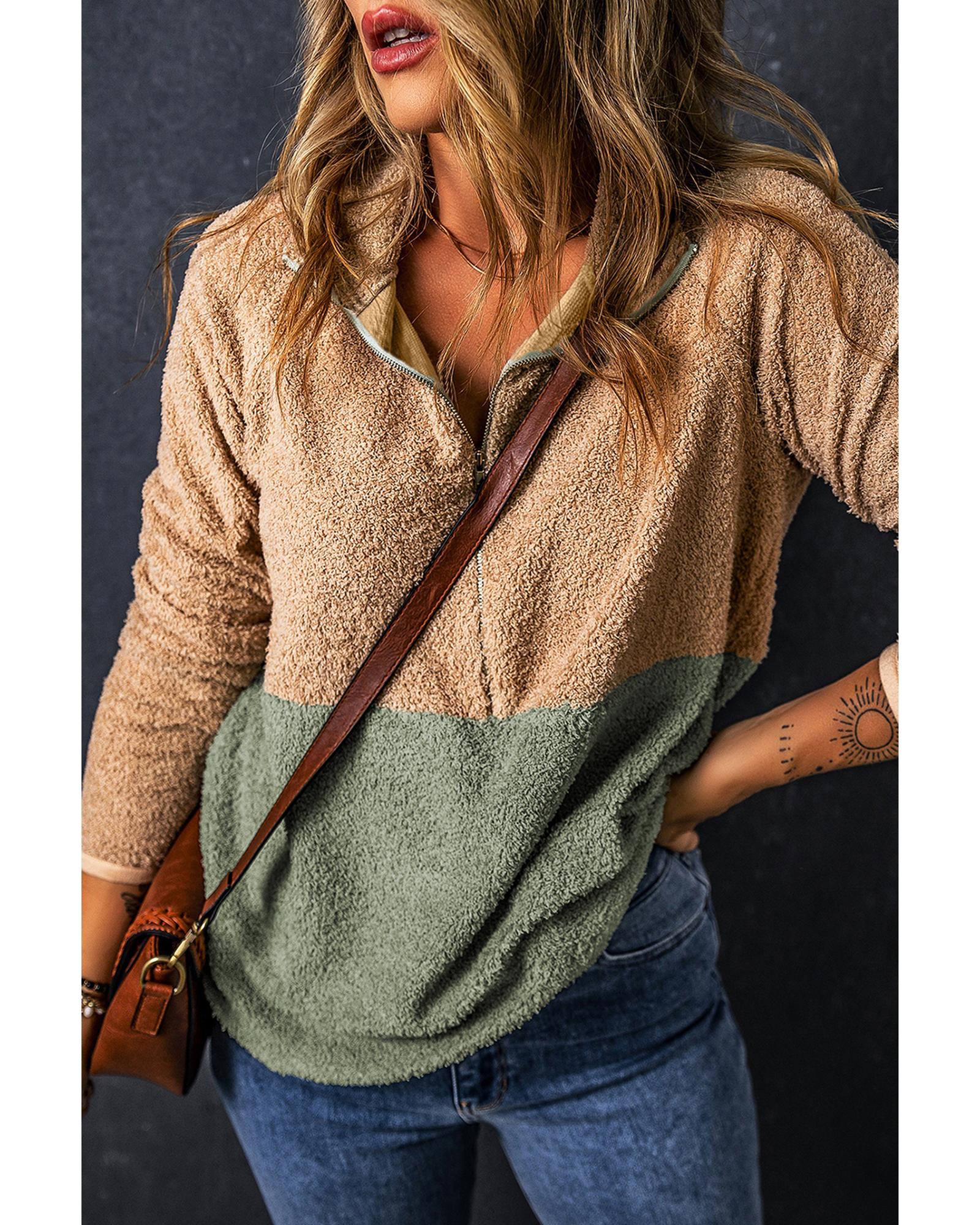 Smoke Gray Two Tones Color Block Half Zip Fleece Sweatshirt - M 4