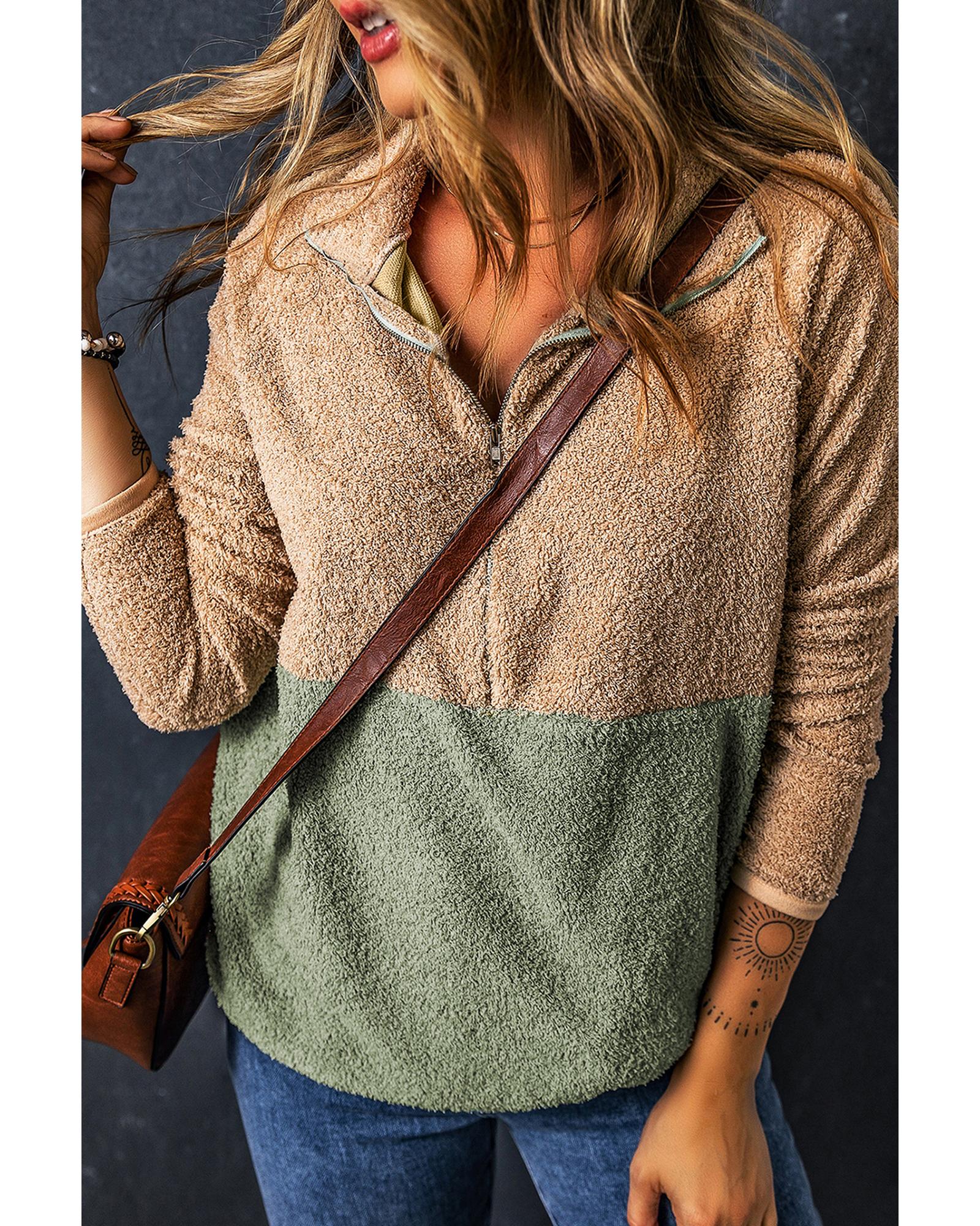 Smoke Gray Two Tones Color Block Half Zip Fleece Sweatshirt - M 5