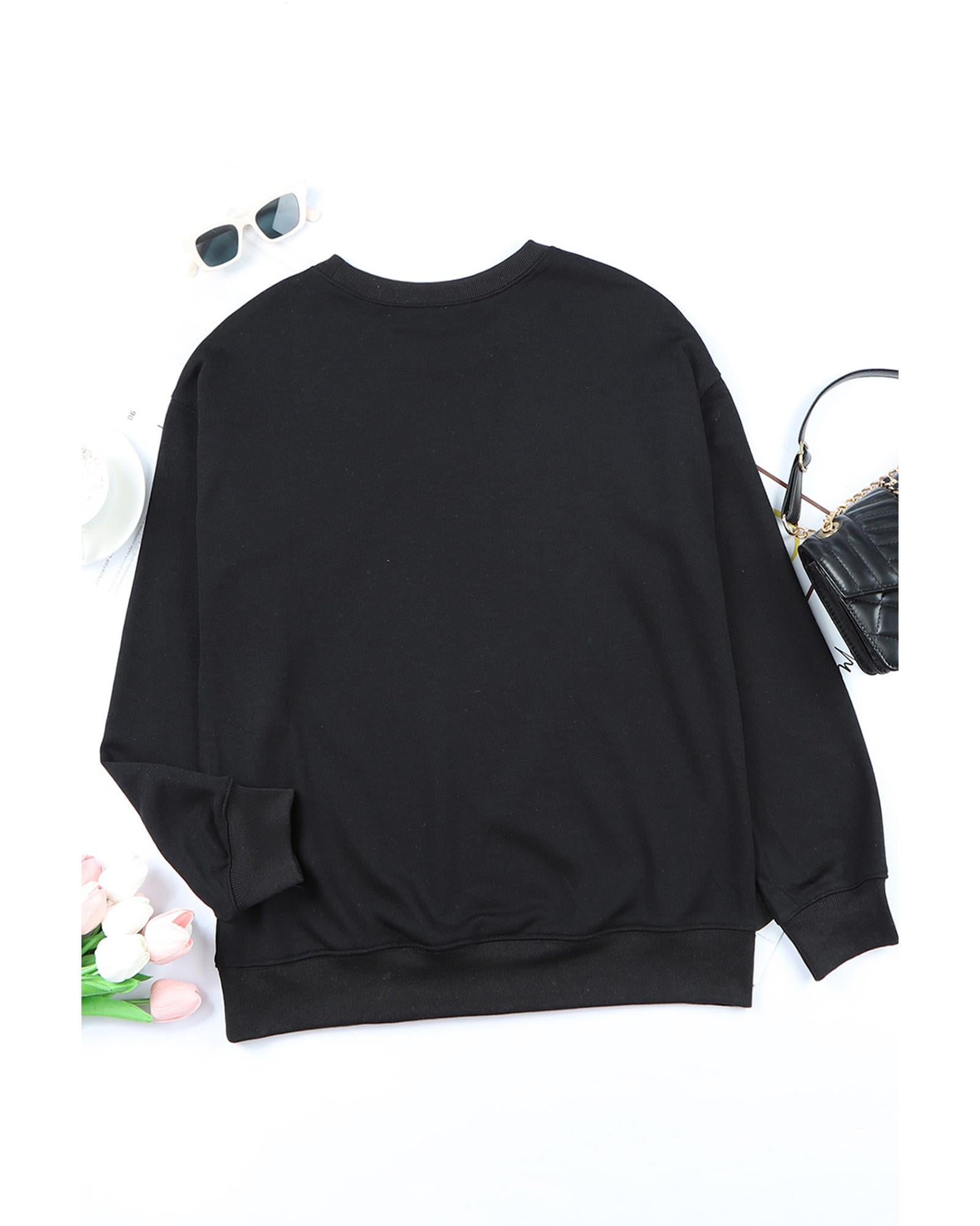 Black Halloween Spooky Ghost Print Crewneck Pullover Sweatshirt - M 4