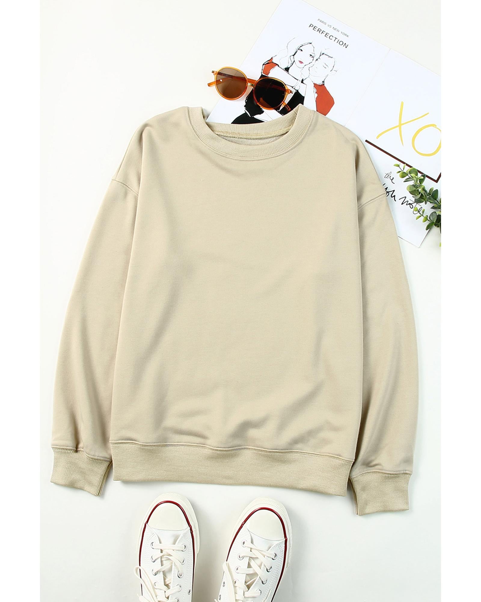Khaki Fall Vibe Pumpkin Print Round Neck Sweatshirt - S 4