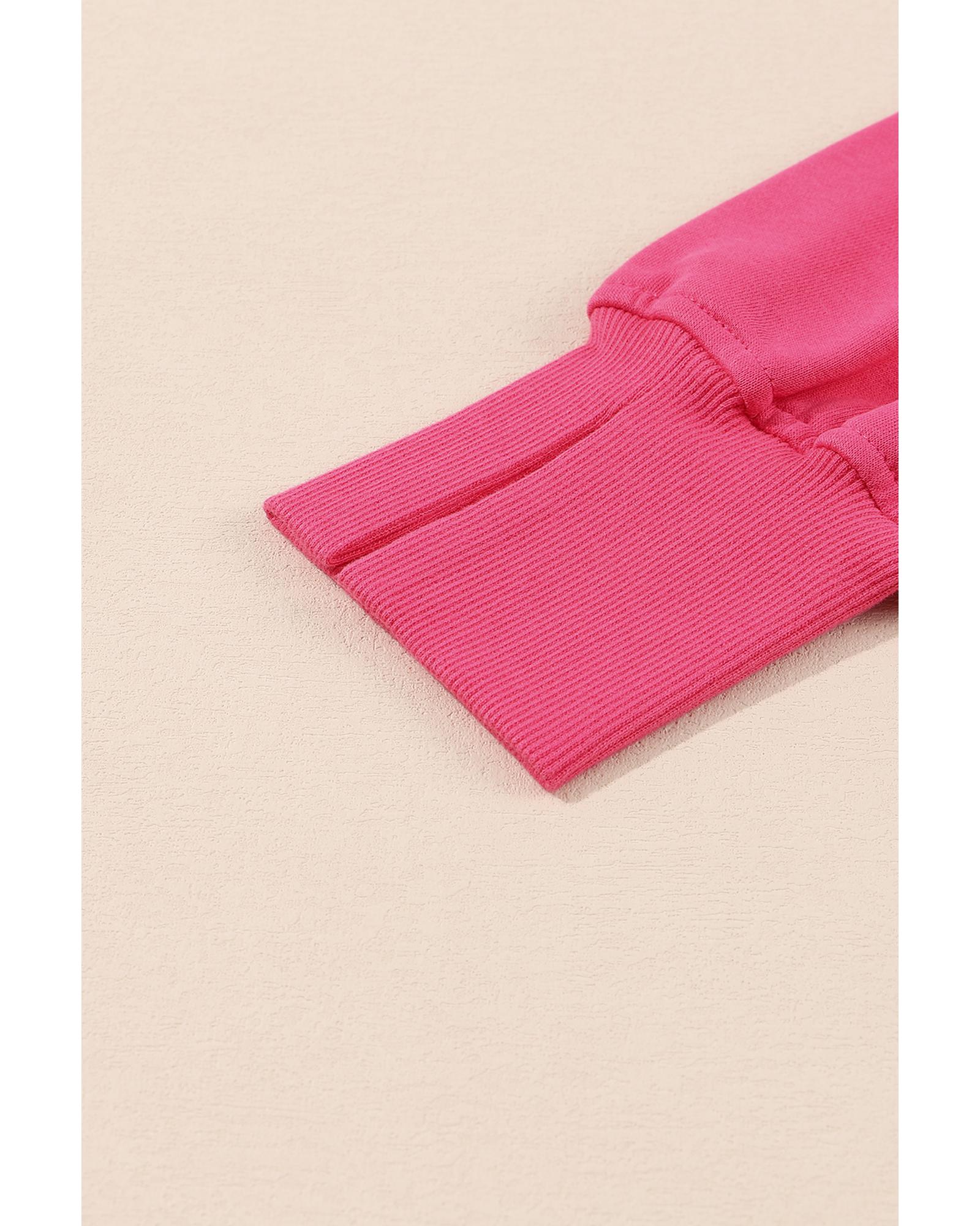 Rose Exposed Seam Drop Shoulder Slit High Low Hem Sweatshirt - XL