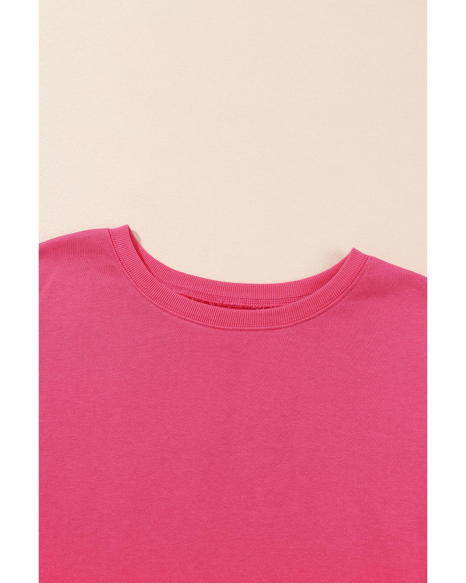 Rose Exposed Seam Drop Shoulder Slit High Low Hem Sweatshirt - XL 3