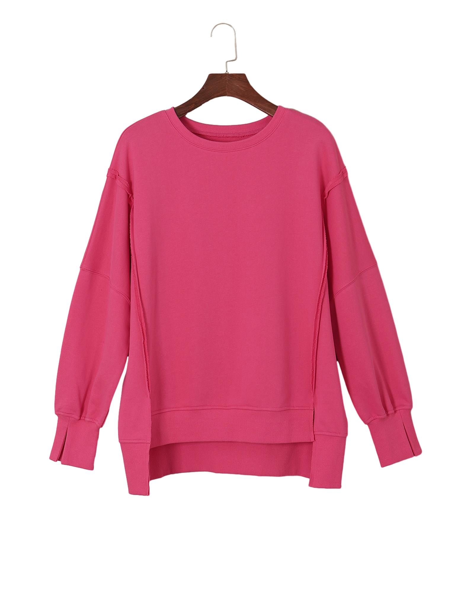 Rose Exposed Seam Drop Shoulder Slit High Low Hem Sweatshirt - XL 5