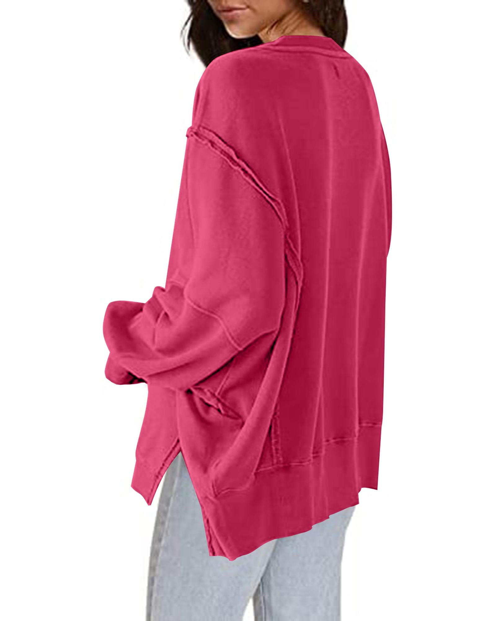Rose Exposed Seam Drop Shoulder Slit High Low Hem Sweatshirt - XL 6