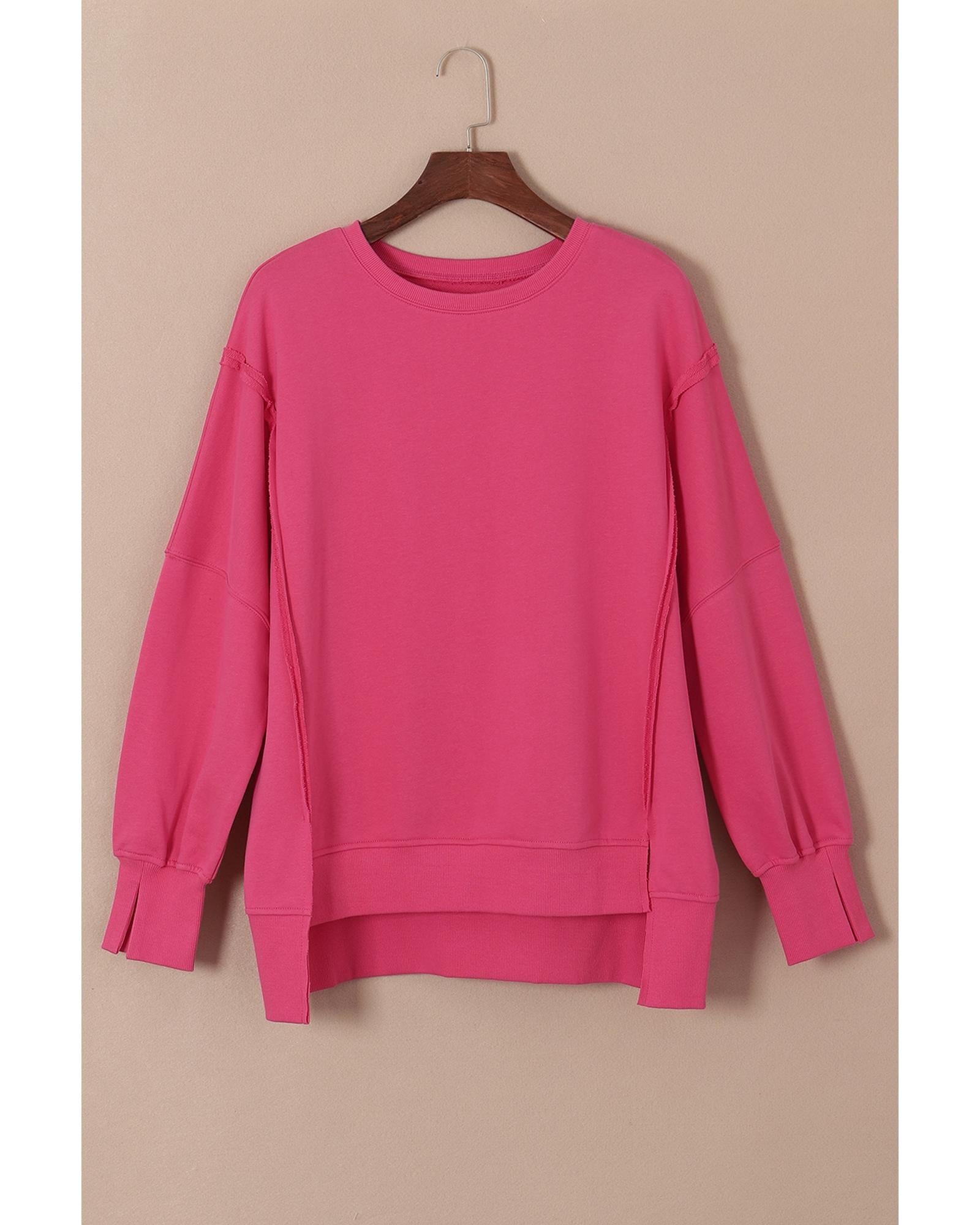 Rose Exposed Seam Drop Shoulder Slit High Low Hem Sweatshirt - XL 8