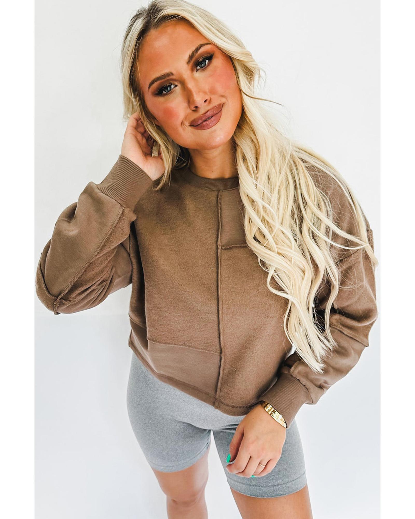 Coffee Solid Exposed Seam Pullover Sweatshirt - XL