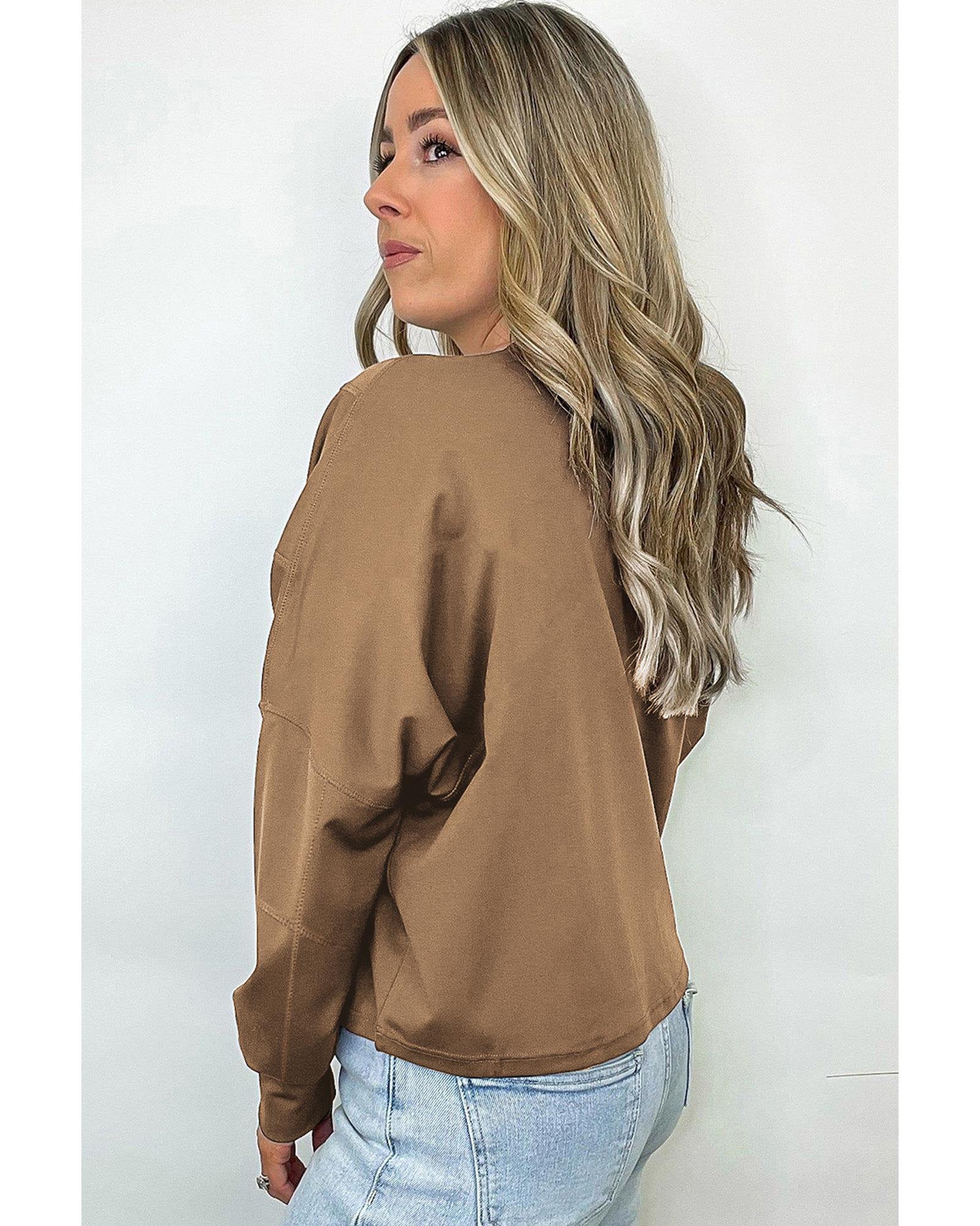 Coffee Solid Exposed Seam Pullover Sweatshirt - XL