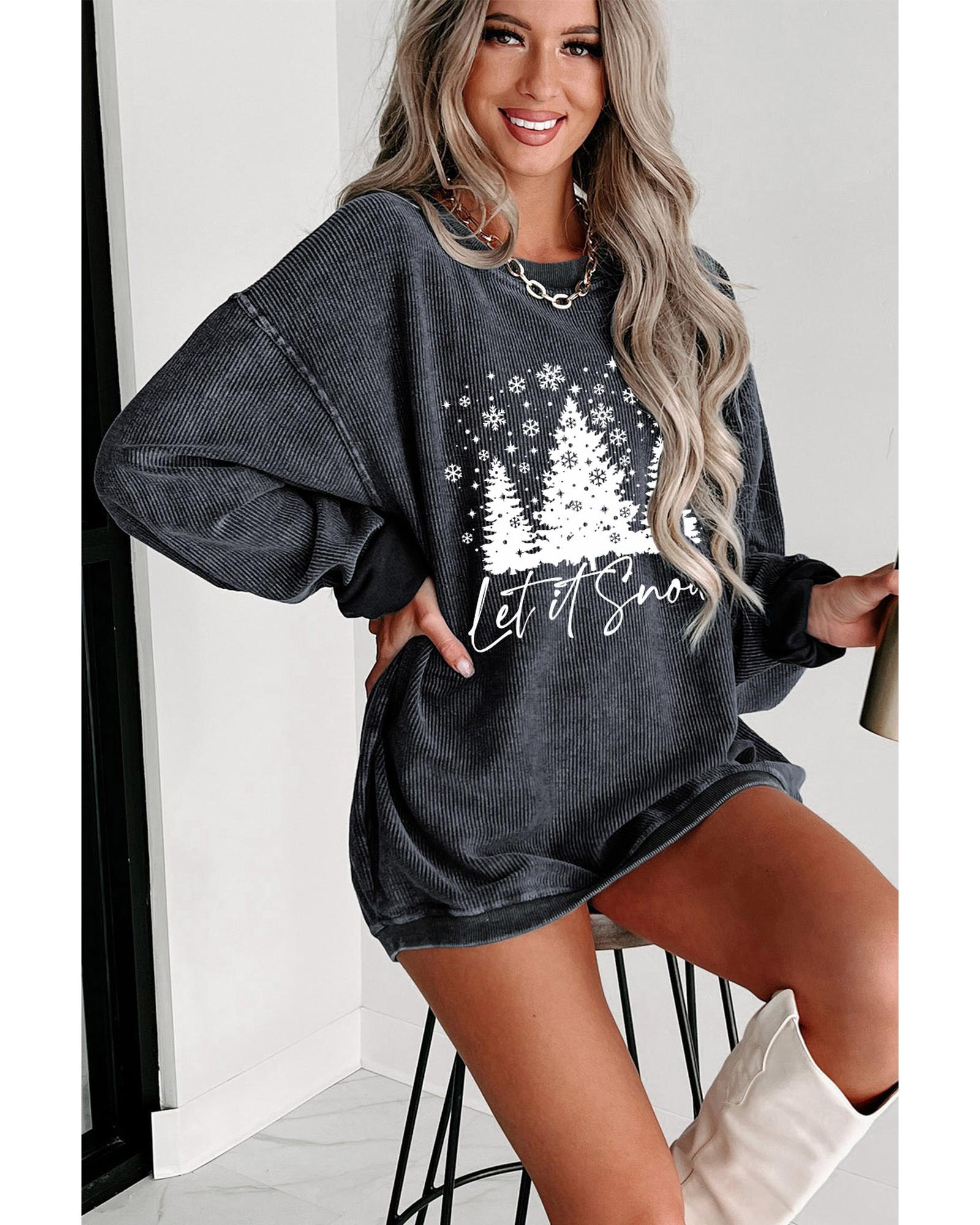 Gray Christmas Tree Flake Graphic Corded Sweatshirt - L 3