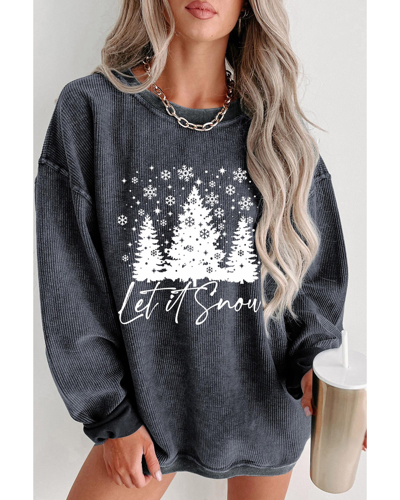 Gray Christmas Tree Flake Graphic Corded Sweatshirt - M 4