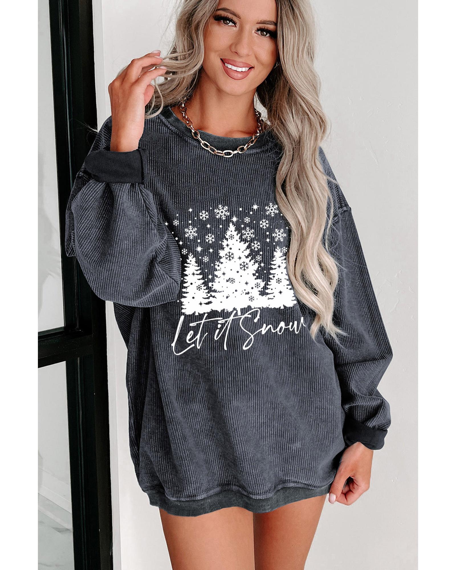 Gray Christmas Tree Flake Graphic Corded Sweatshirt - XL 5