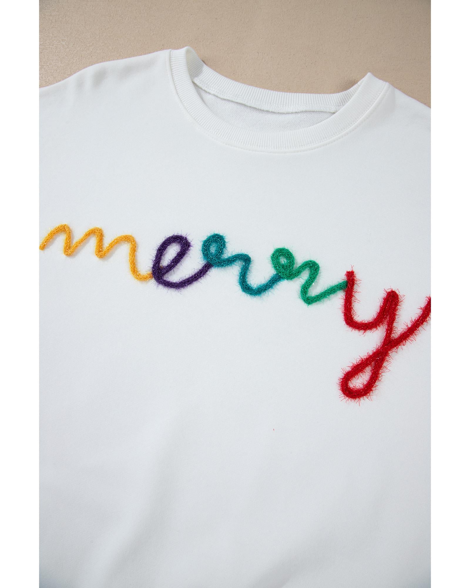 White MERRY Graphic Pullover Sweatshirt - M 8