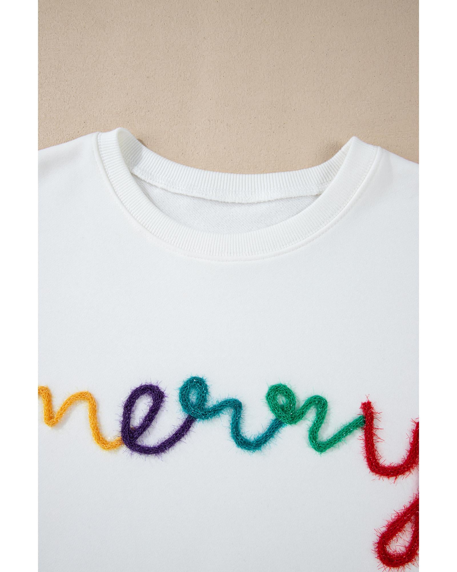 White MERRY Graphic Pullover Sweatshirt - S 7