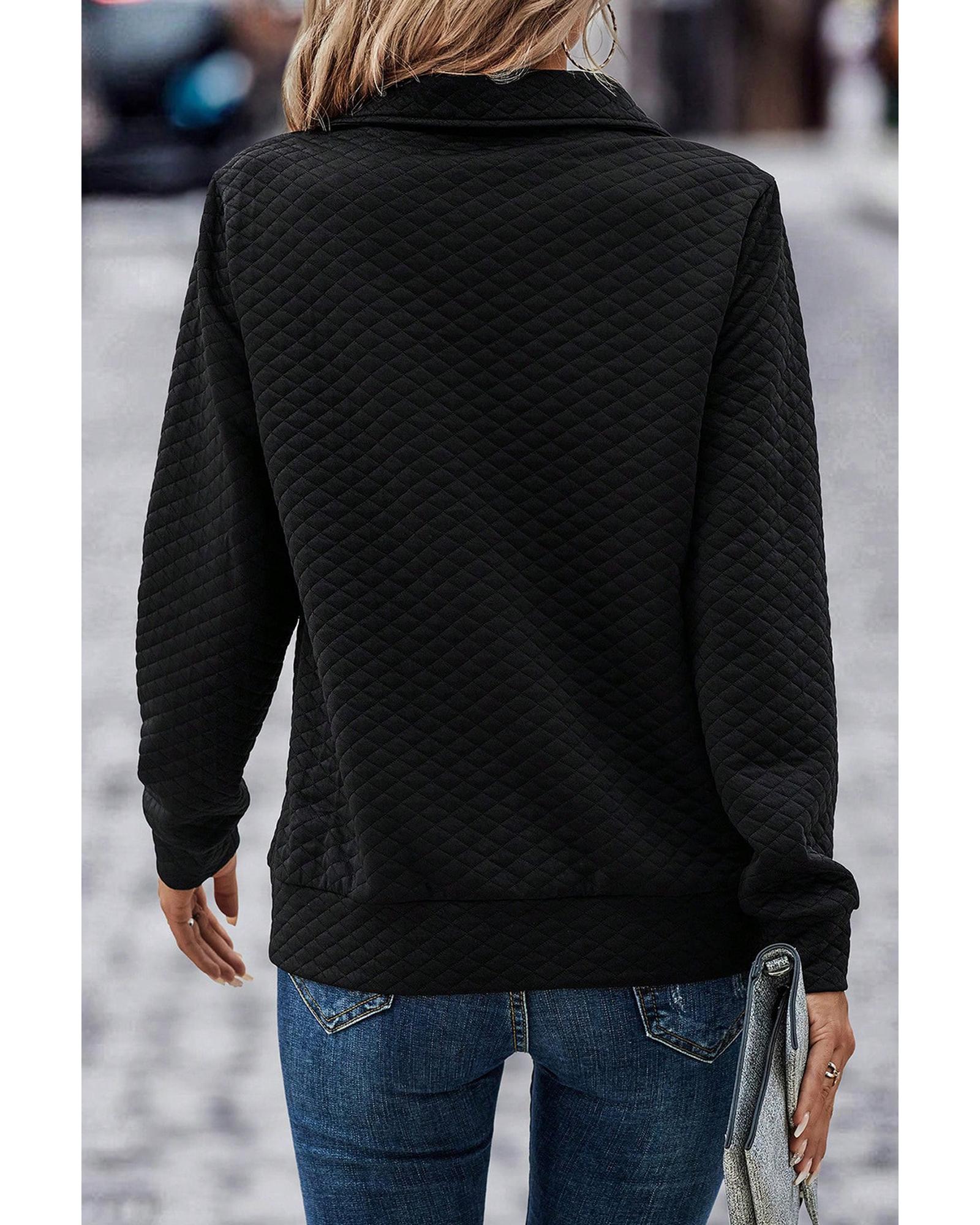 Black Solid Half Zipper Quilted Pullover Sweatshirt - S 3
