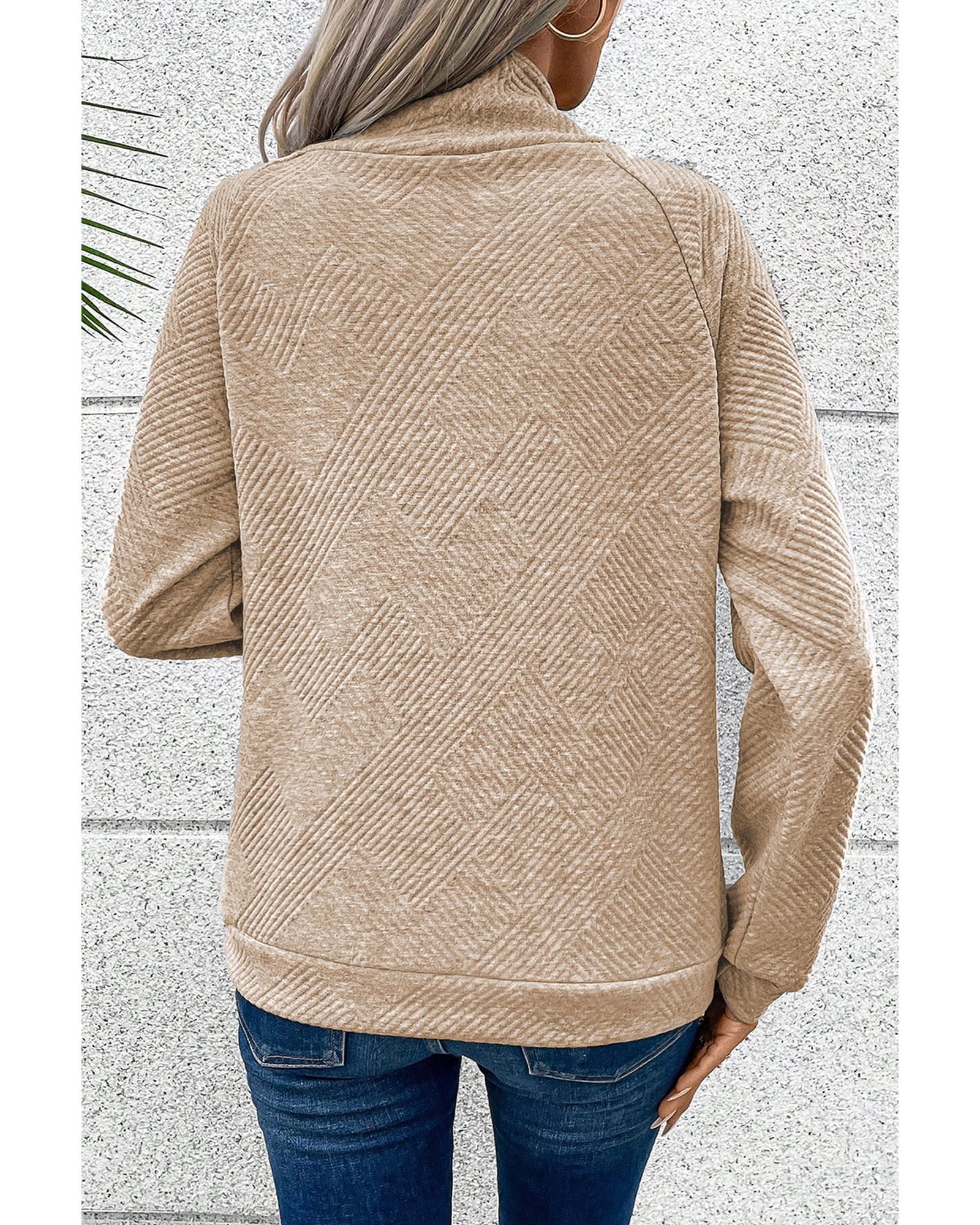 Apricot  Asymmetric Buttons Detail High Neck Textured Sweatshirt - S 4