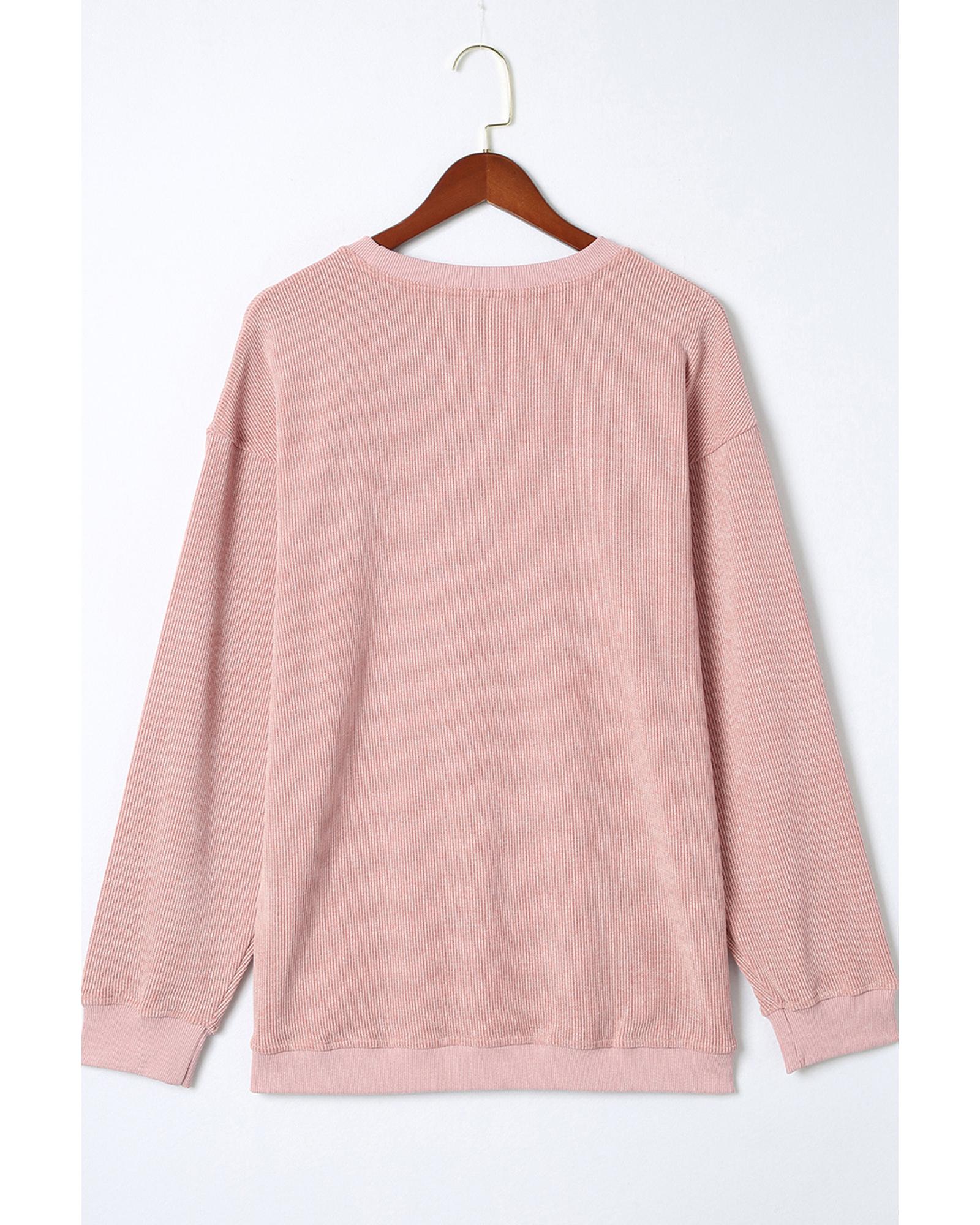 Pink MERRY Christmas Plaid Leopard Print Corded Sweatshirt - L