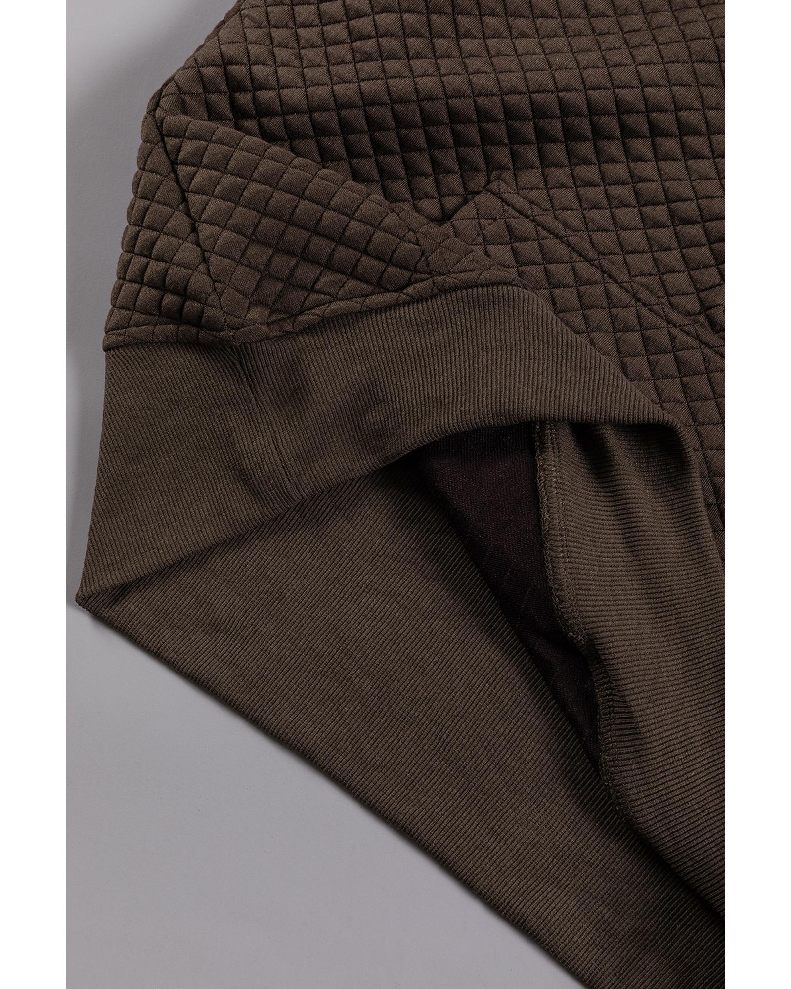 Khaki Printed Plaid Sleeve Patchwork Collared Textured Sweatshirt - L 8
