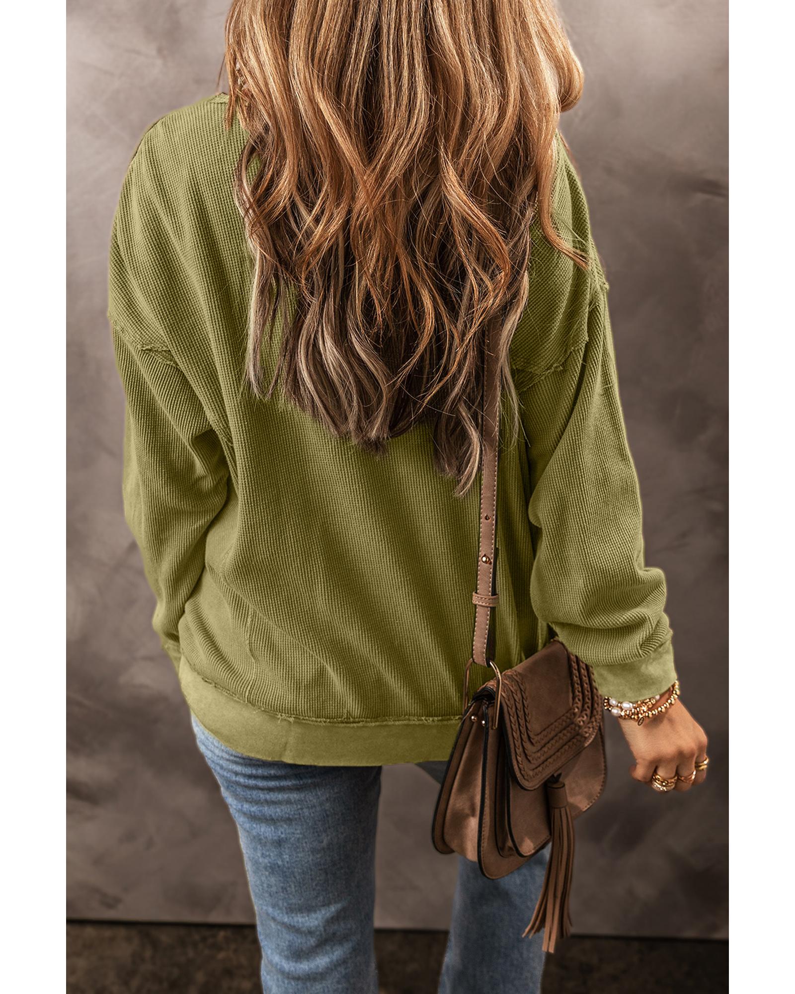 Jungle Green Textured Seamed Drop Sleeve Sweatshirt - S