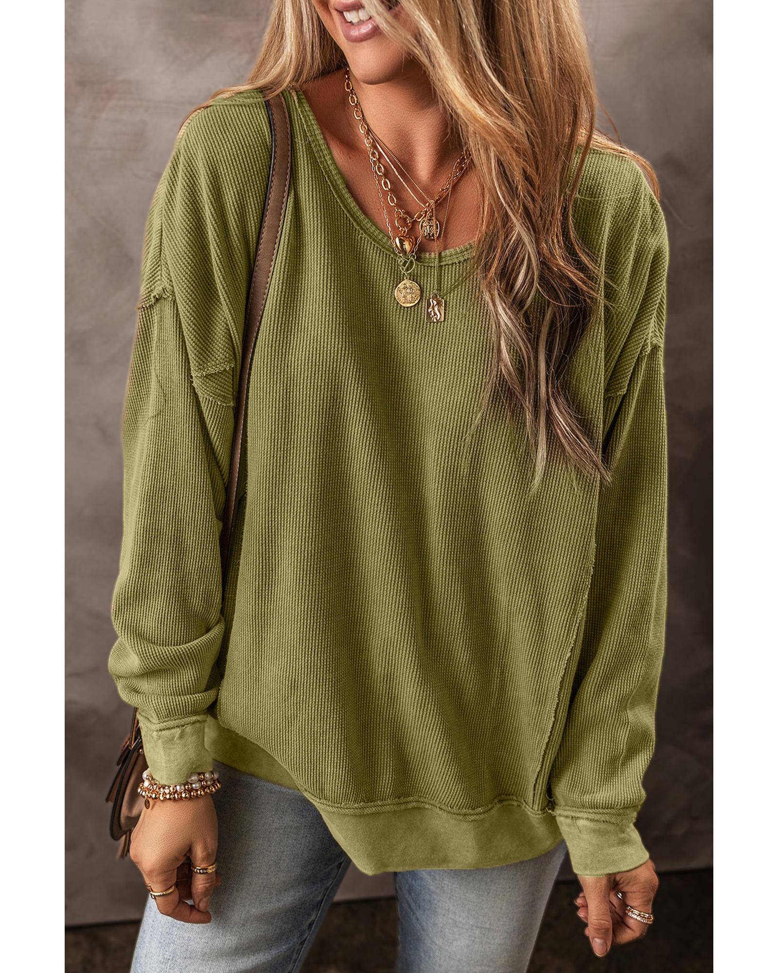 Jungle Green Textured Seamed Drop Sleeve Sweatshirt - XL