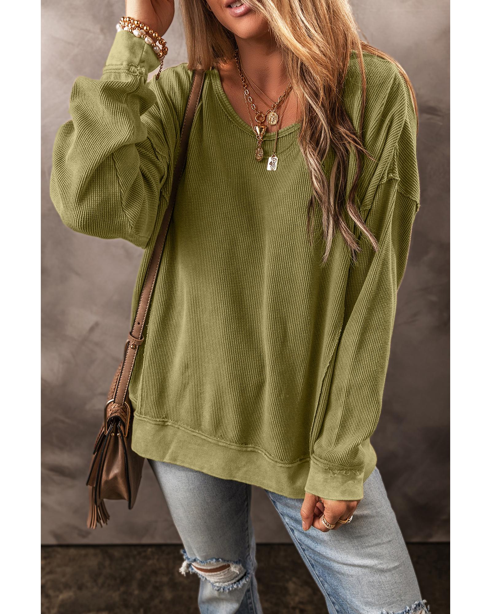 Jungle Green Textured Seamed Drop Sleeve Sweatshirt - XL