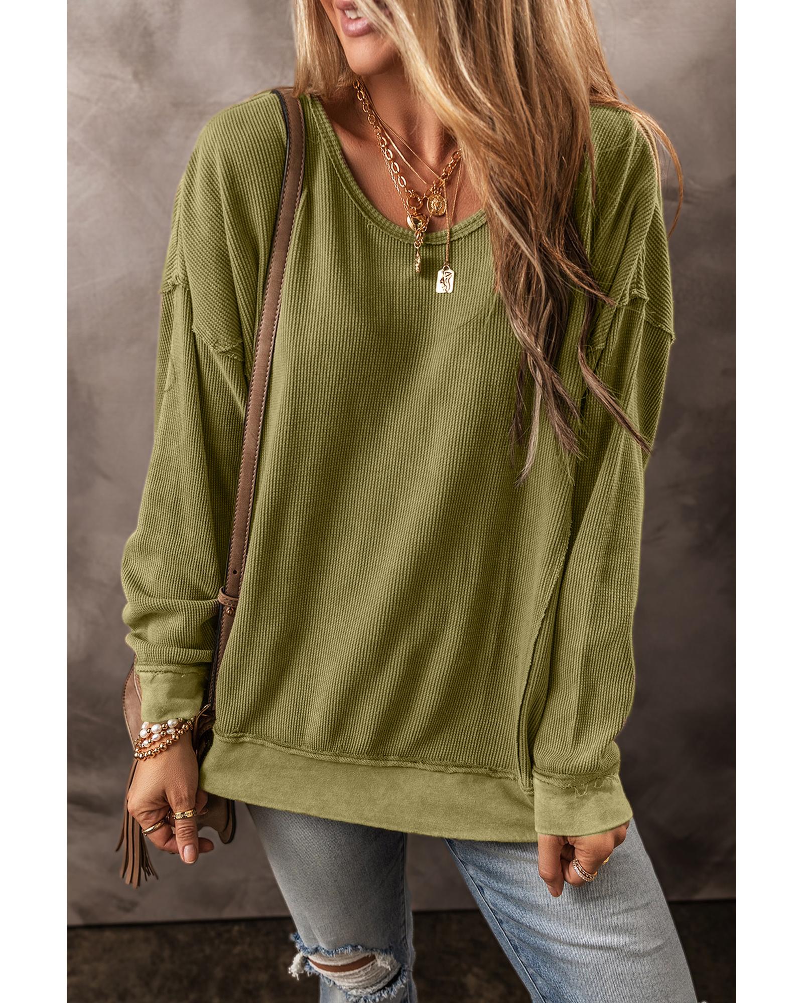 Jungle Green Textured Seamed Drop Sleeve Sweatshirt - XL 5