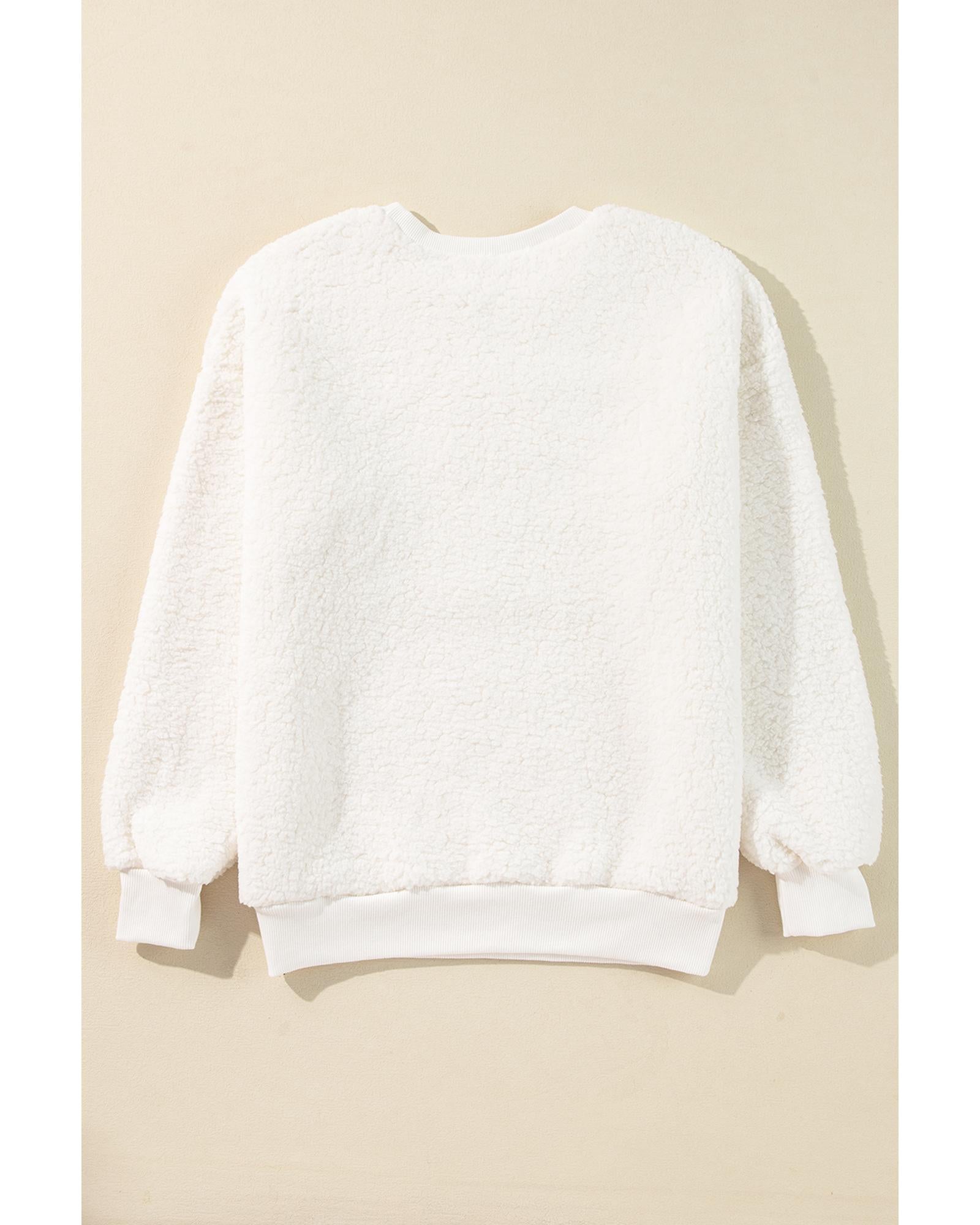 White Christmas MERRY & Bright Chenille Graphic Sherpa Sweatshirt - M 3