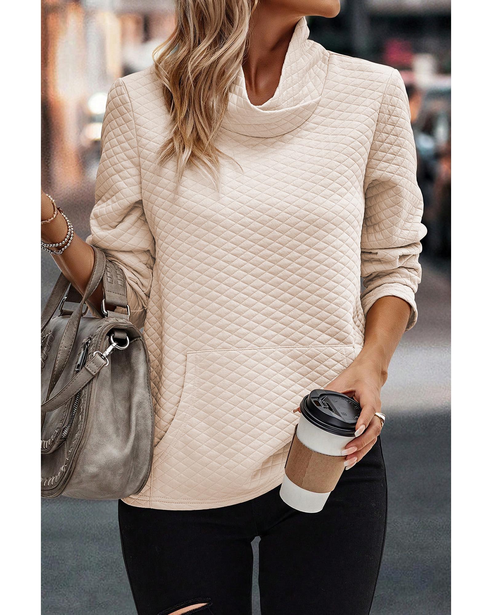 Apricot High Neck Kangaroo Pocket Quilted Sweatshirt - XL 4