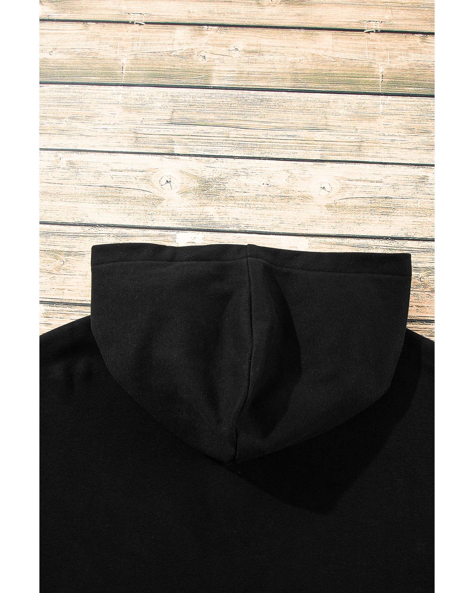 Black Fleece Lined Half Zipper Kangaroo Pockets Loose Hoodie - XL 3