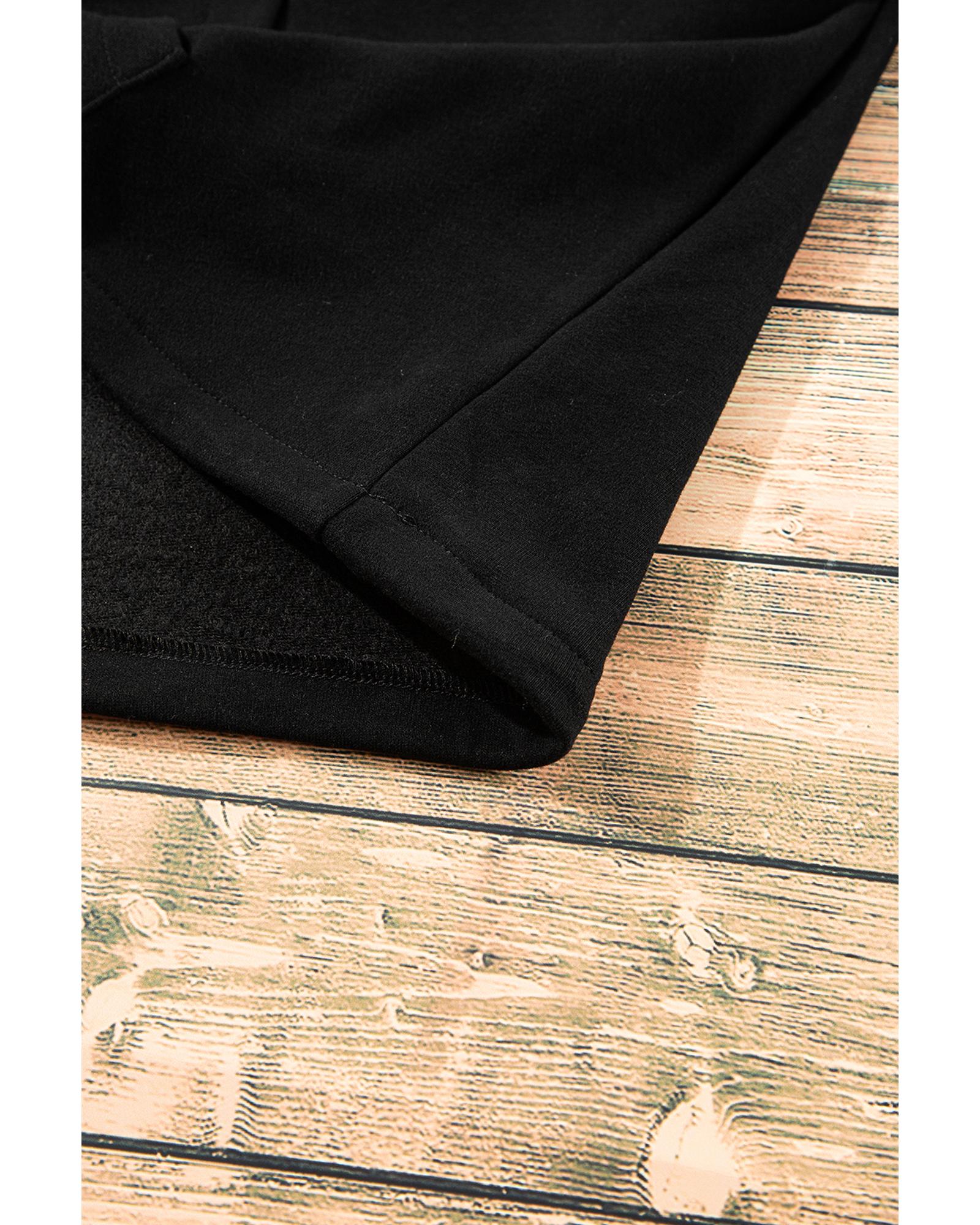 Black Fleece Lined Half Zipper Kangaroo Pockets Loose Hoodie - XL 8