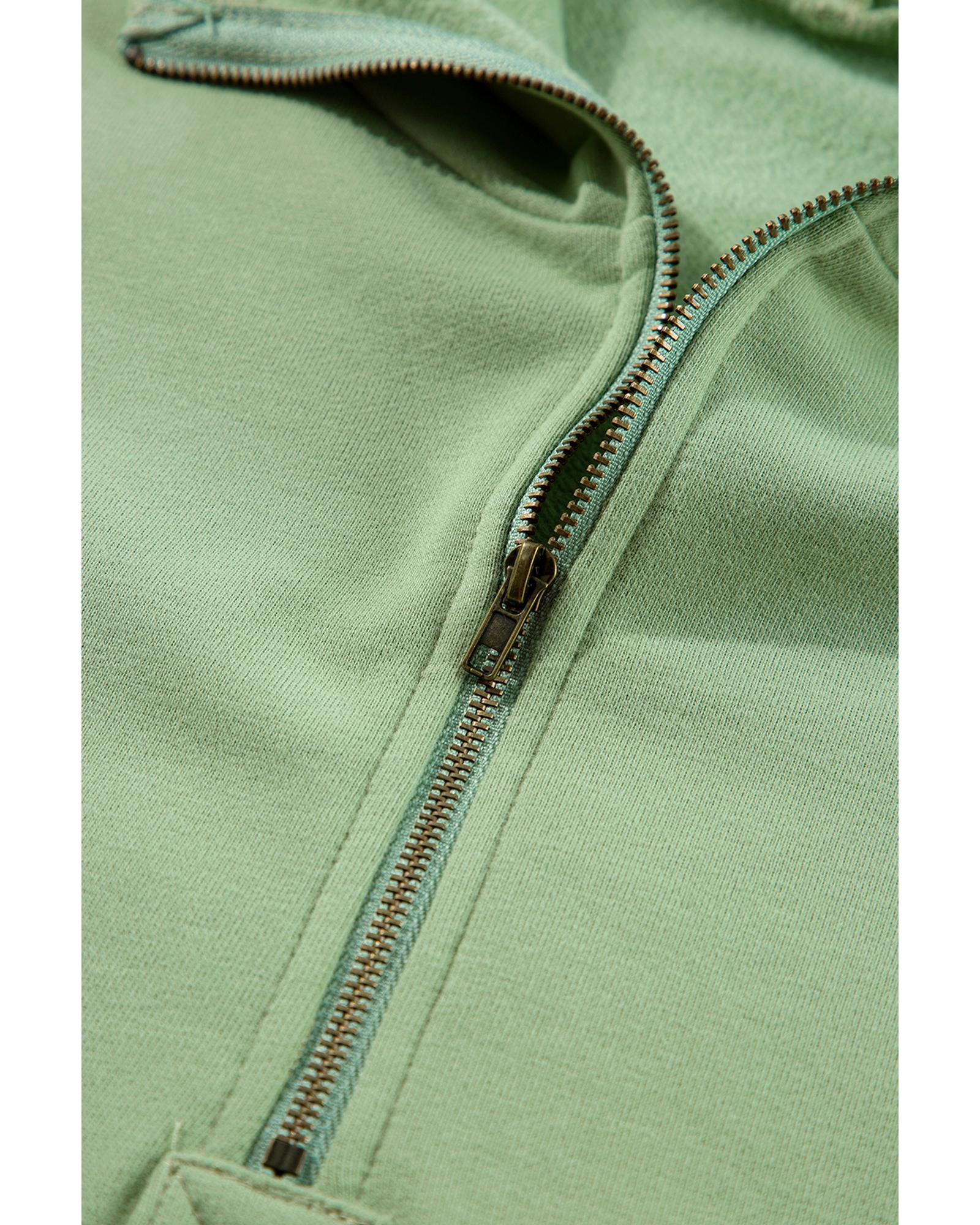 Smoke Green Fleece Lined Half Zipper Kangaroo Pockets Loose Hoodie - M 4