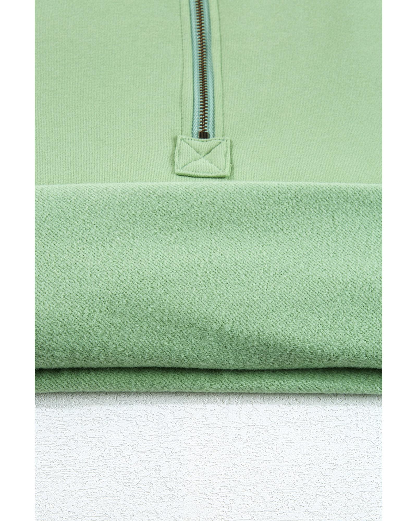 Smoke Green Fleece Lined Half Zipper Kangaroo Pockets Loose Hoodie - M 5