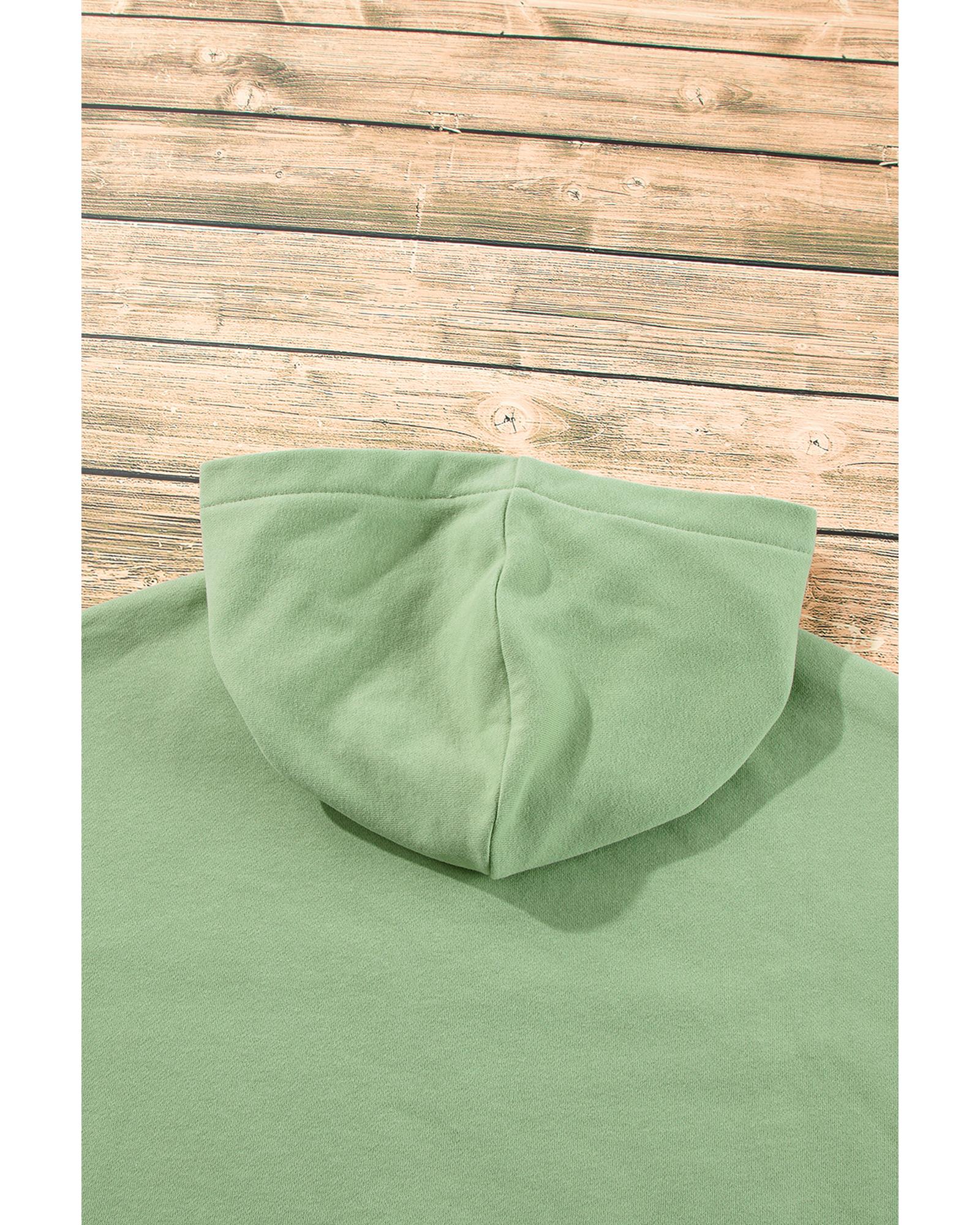 Smoke Green Fleece Lined Half Zipper Kangaroo Pockets Loose Hoodie - S 8
