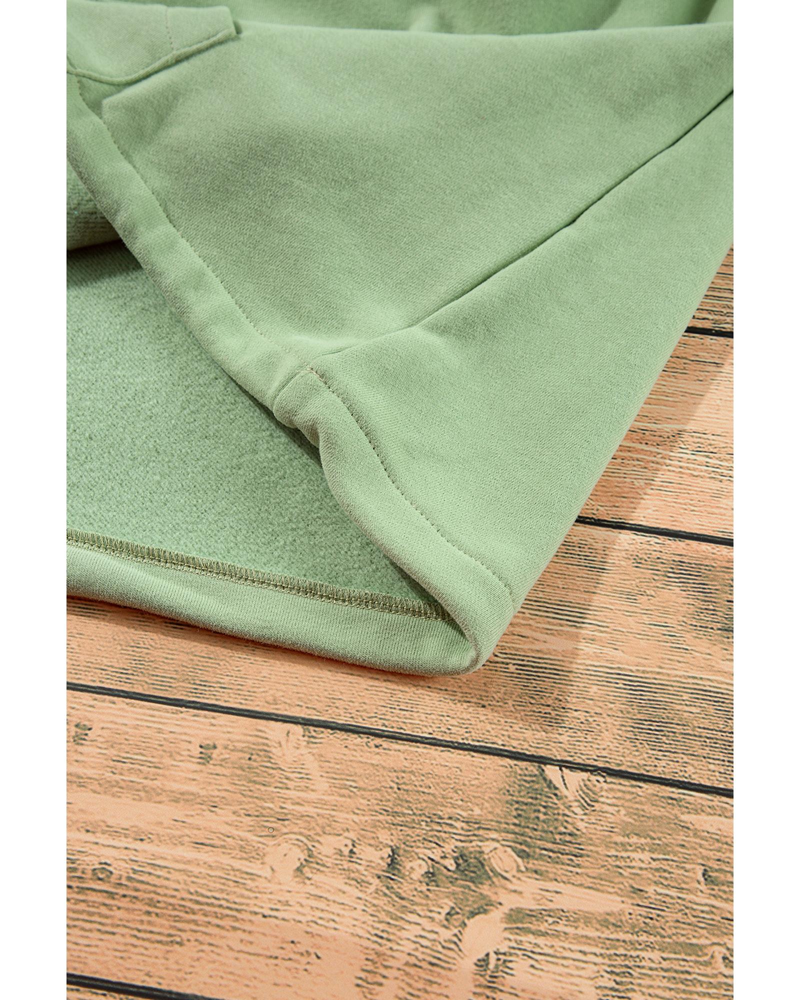 Smoke Green Fleece Lined Half Zipper Kangaroo Pockets Loose Hoodie - XL 5