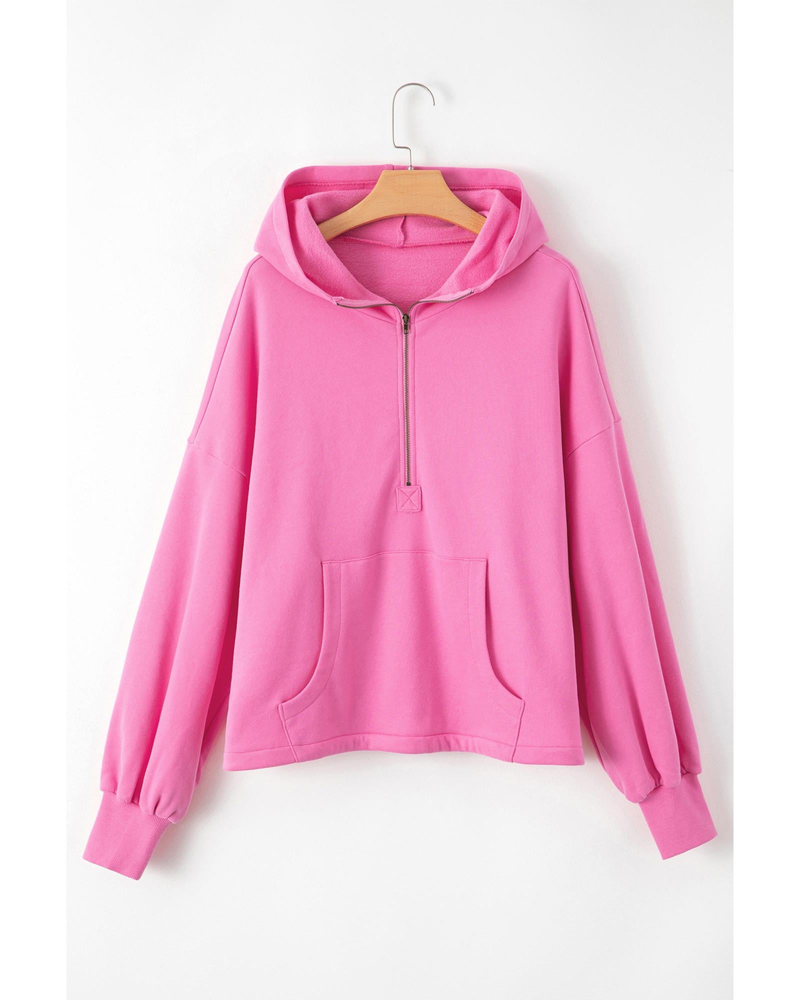 Bonbon Fleece Lined Half Zipper Kangaroo Pockets Loose Hoodie - L 6