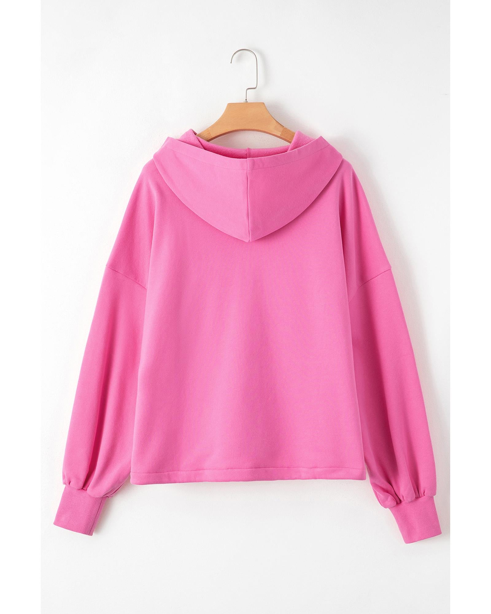 Bonbon Fleece Lined Half Zipper Kangaroo Pockets Loose Hoodie - M 8