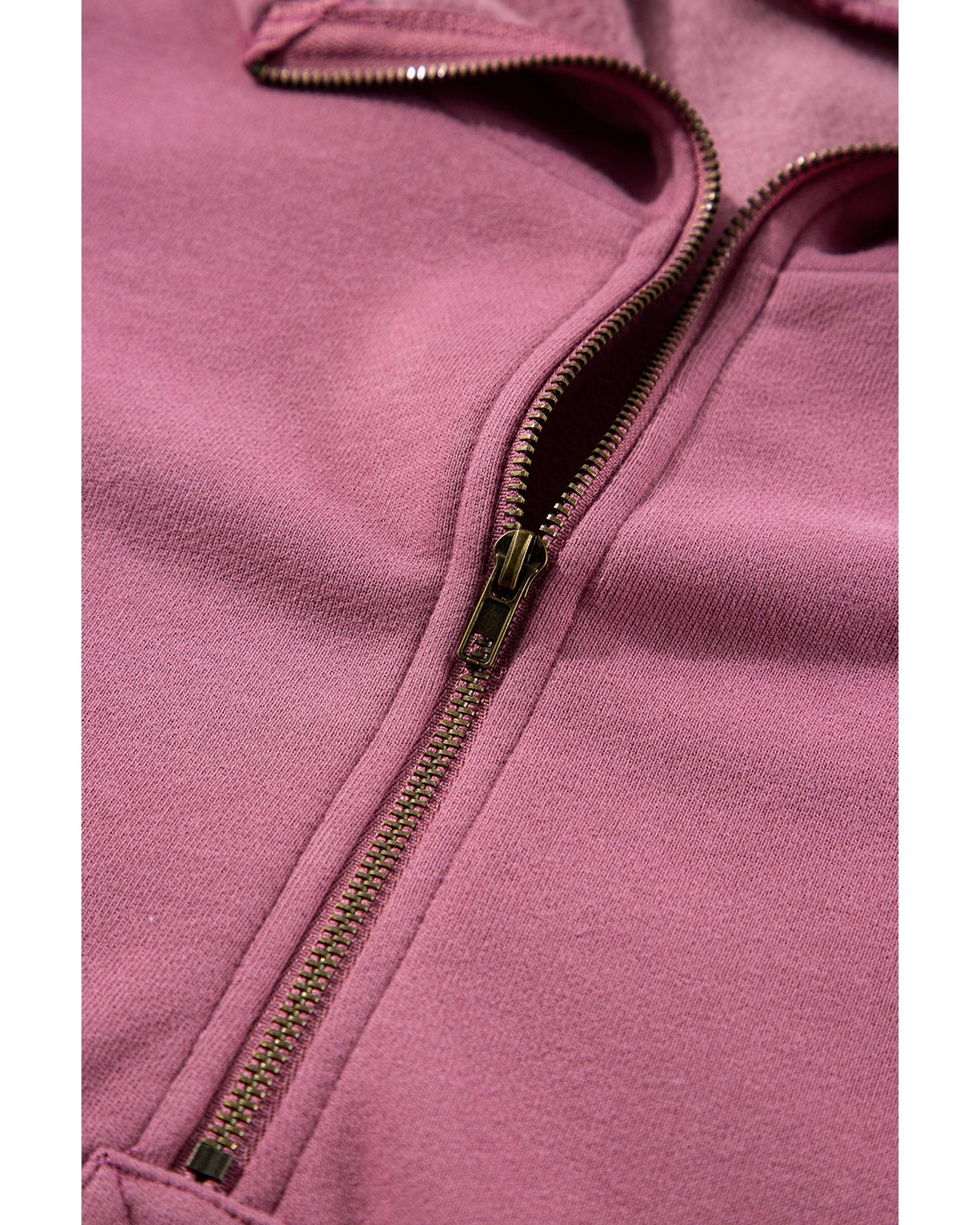 Valerian Fleece Lined Half Zipper Kangaroo Pockets Loose Hoodie - S 5