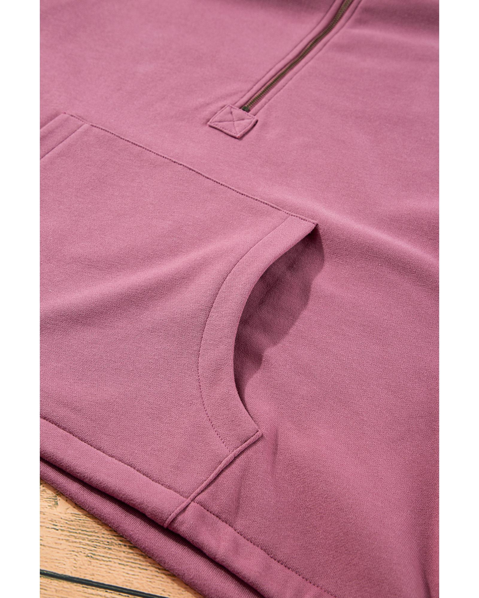 Valerian Fleece Lined Half Zipper Kangaroo Pockets Loose Hoodie - XL 6