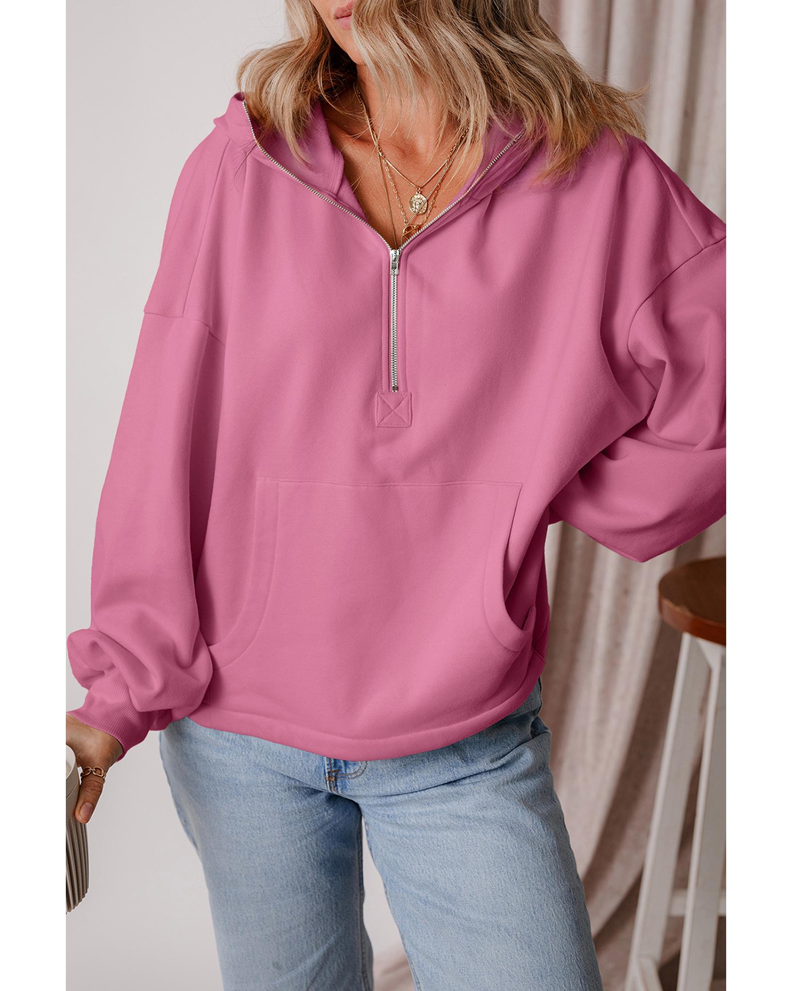 Valerian Fleece Lined Half Zipper Kangaroo Pockets Loose Hoodie - XL 8