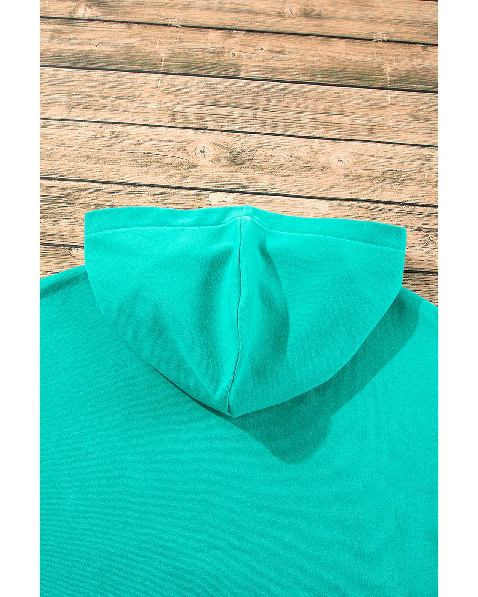Aruba Blue Fleece Lined Half Zipper Kangaroo Pockets Loose Hoodie - L 6