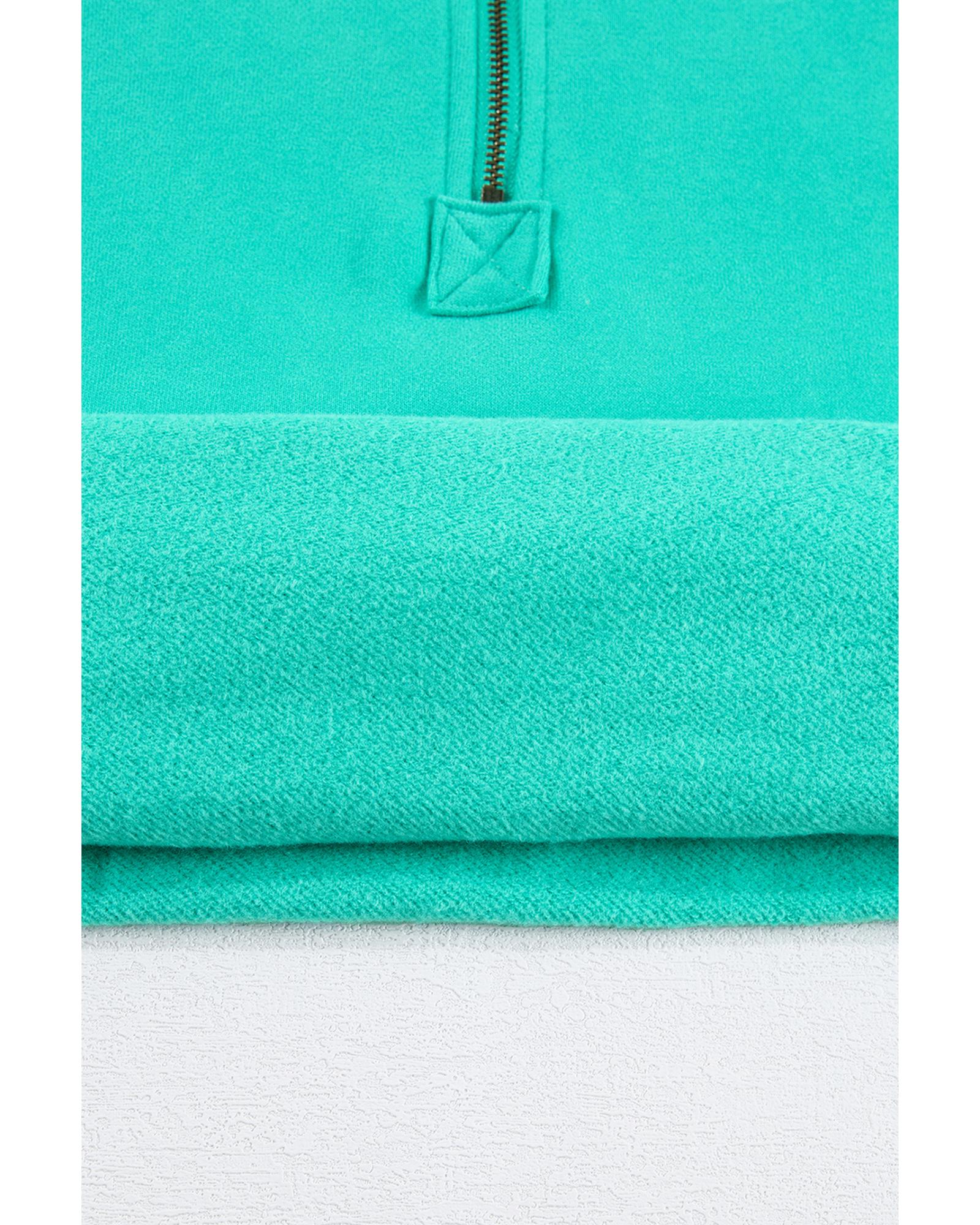 Aruba Blue Fleece Lined Half Zipper Kangaroo Pockets Loose Hoodie - S 5