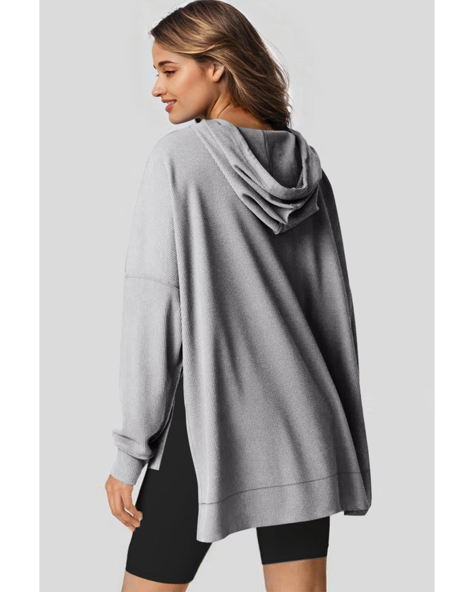 Gray Waffle Knit Fleece Lined High Low Oversized Hoodie - M 6