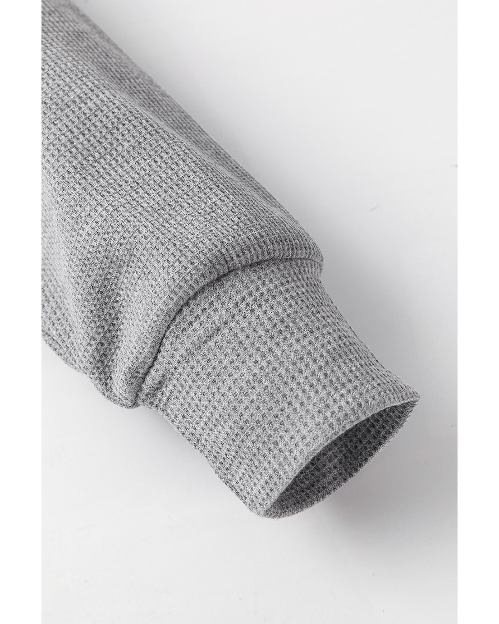 Gray Waffle Knit Fleece Lined High Low Oversized Hoodie - S 6