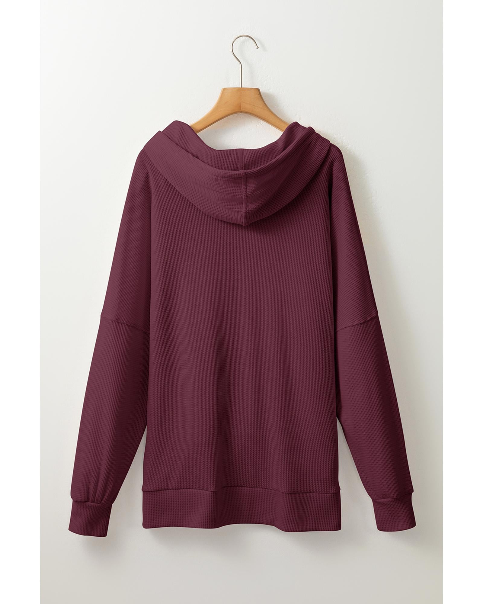 Red Dahlia Waffle Knit Fleece Lined High Low Oversized Hoodie - M