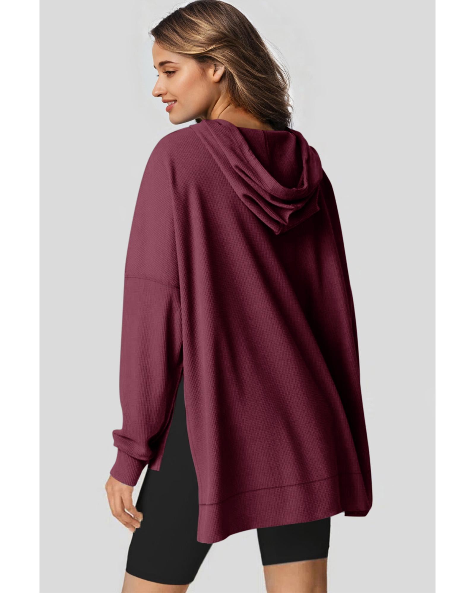 Red Dahlia Waffle Knit Fleece Lined High Low Oversized Hoodie - M 5